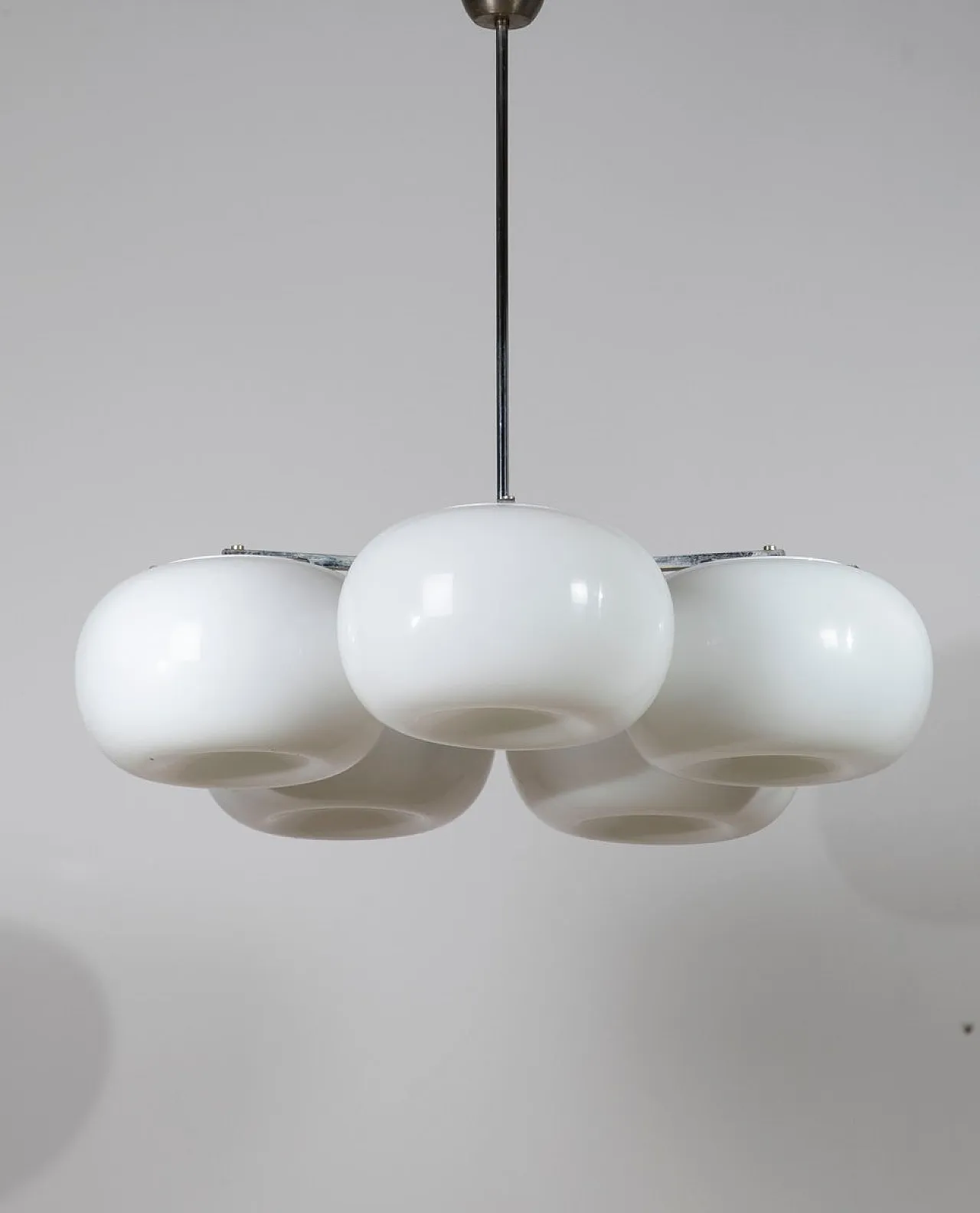 Large Mid-Century Modern five-light opaline glass chandelier, 1970s 1