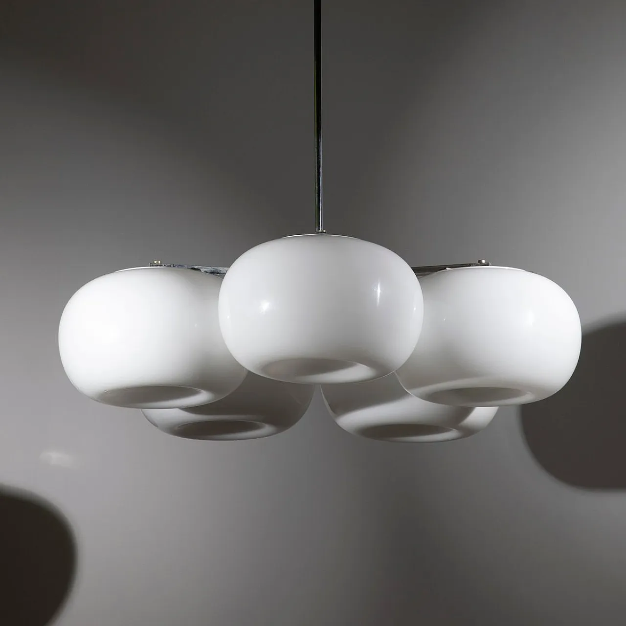 Large Mid-Century Modern five-light opaline glass chandelier, 1970s 2