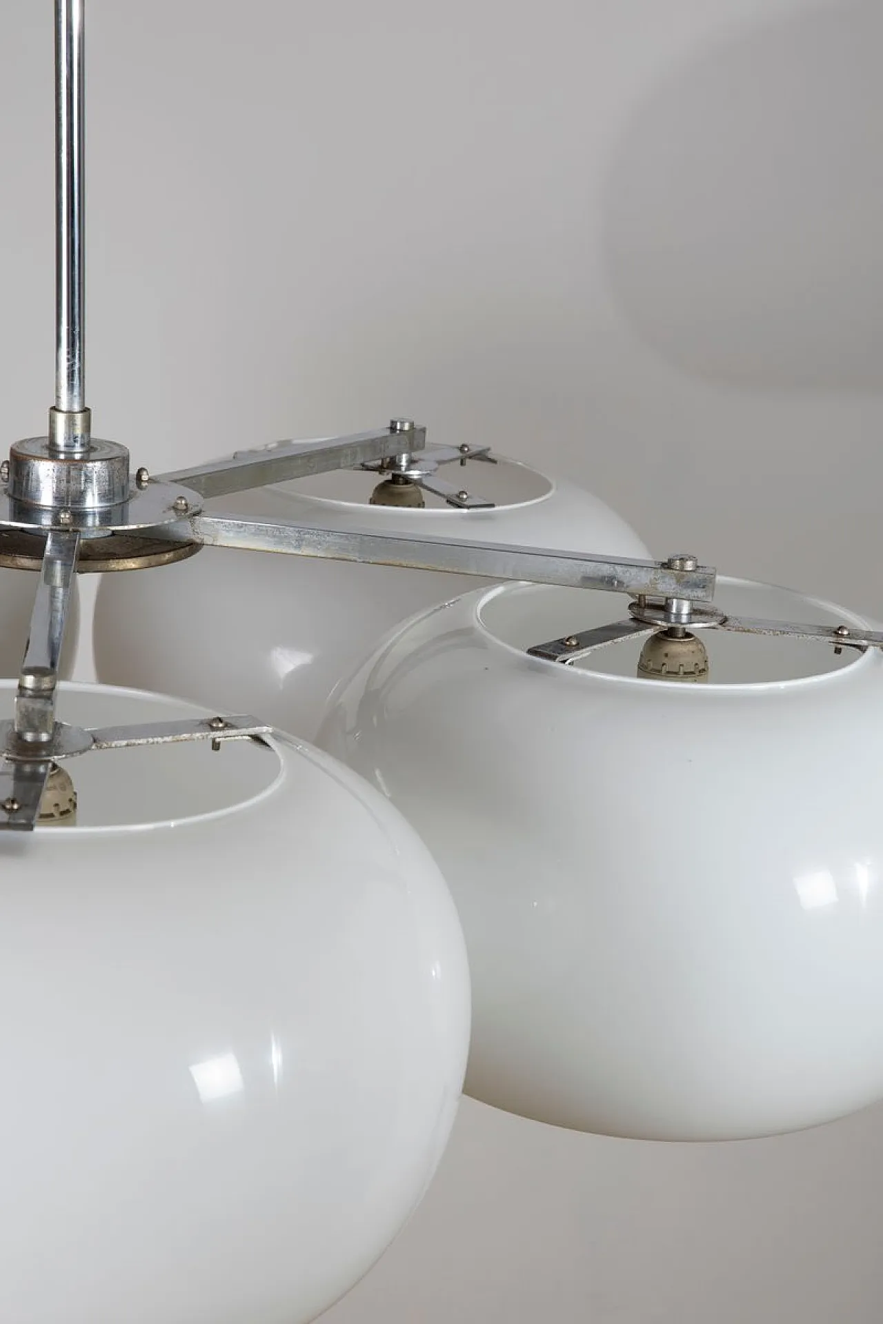 Large Mid-Century Modern five-light opaline glass chandelier, 1970s 4