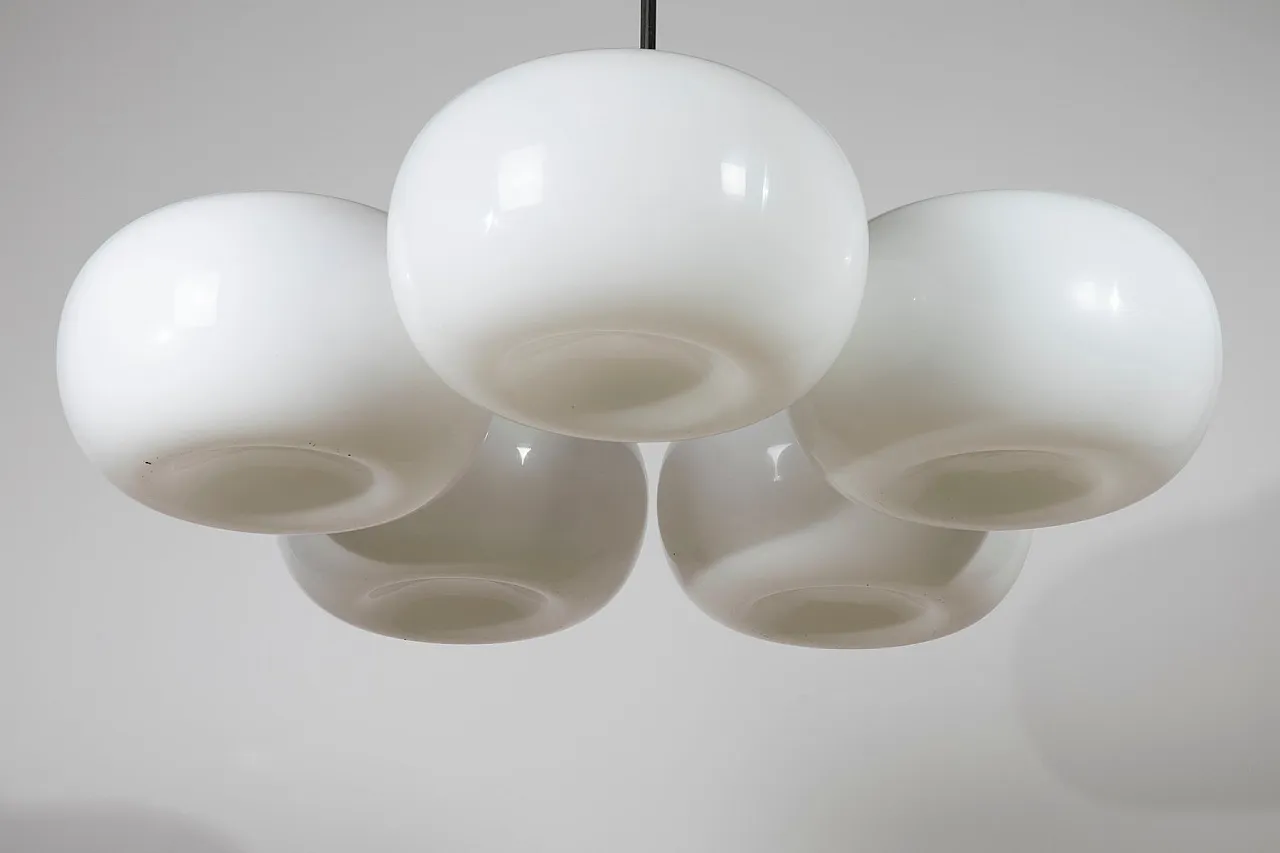 Large Mid-Century Modern five-light opaline glass chandelier, 1970s 5