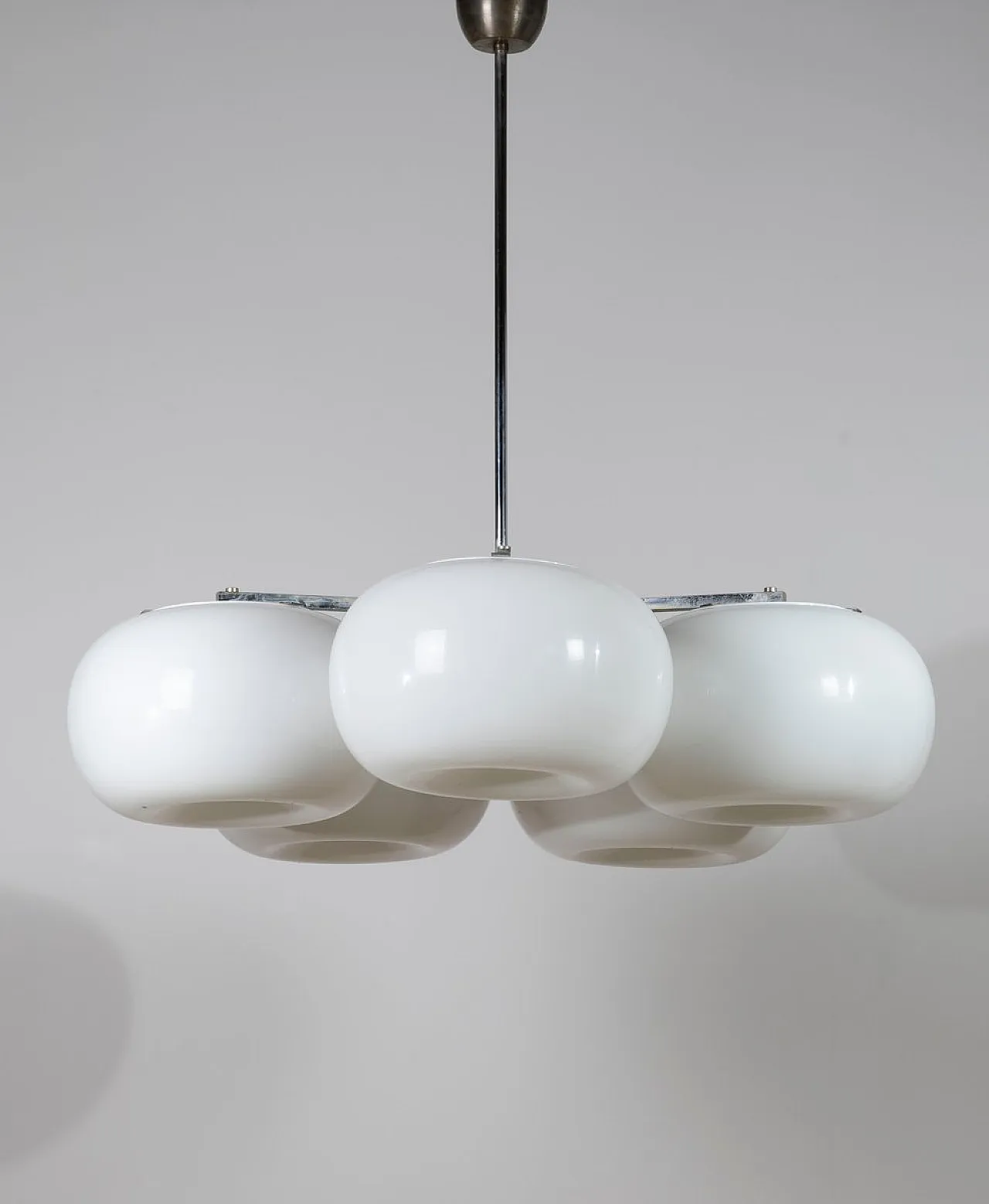 Large Mid-Century Modern five-light opaline glass chandelier, 1970s 6