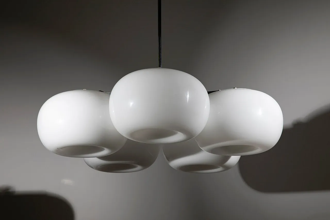 Large Mid-Century Modern five-light opaline glass chandelier, 1970s 7