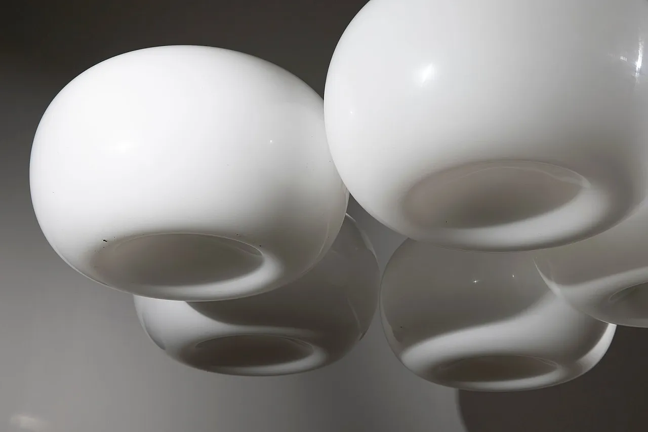 Large Mid-Century Modern five-light opaline glass chandelier, 1970s 8