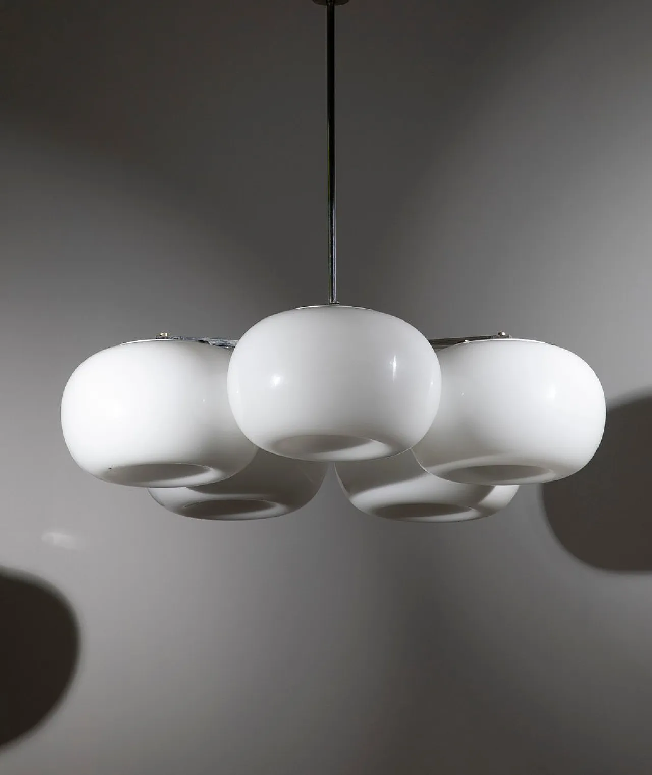 Large Mid-Century Modern five-light opaline glass chandelier, 1970s 9