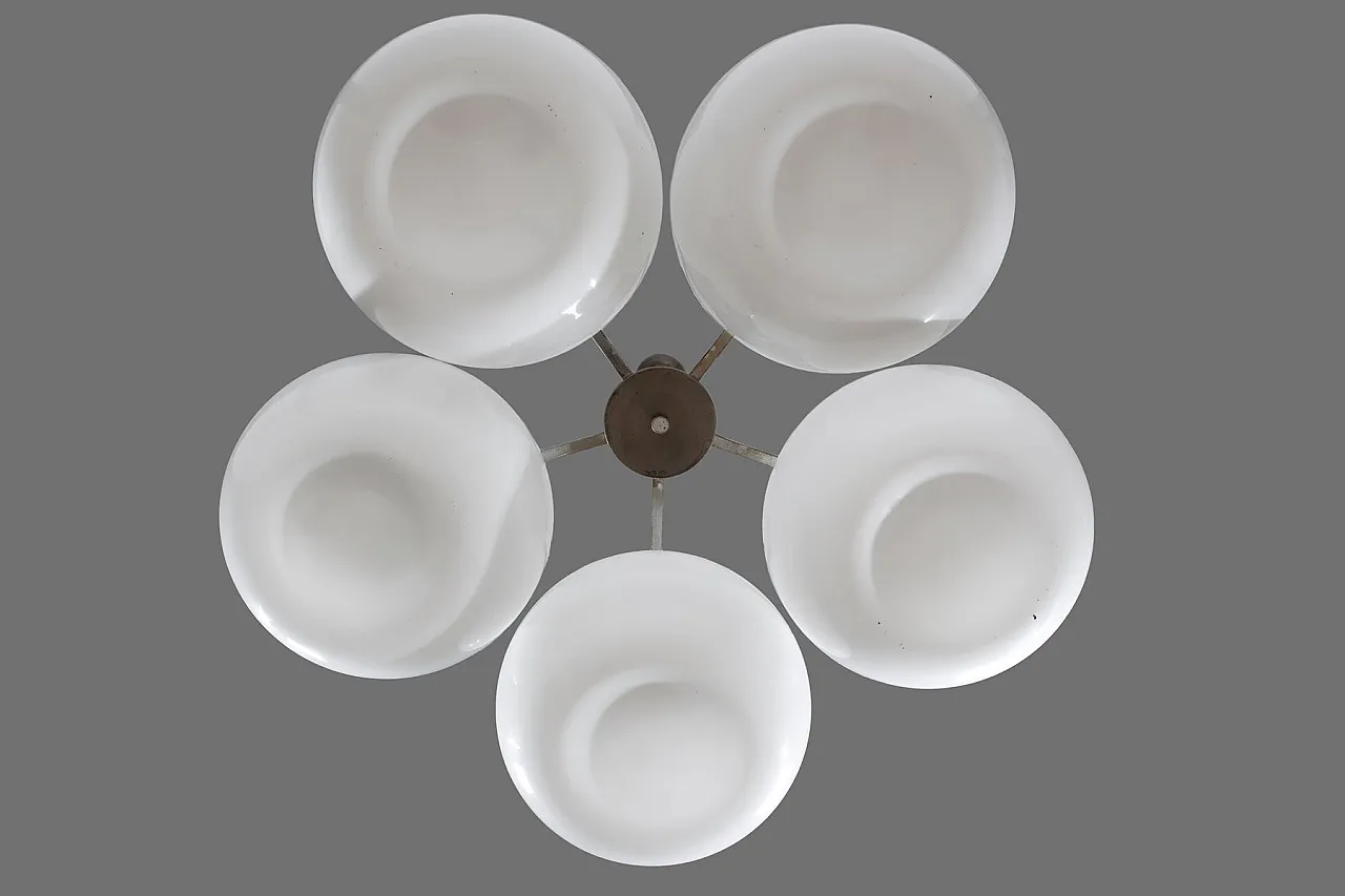 Large Mid-Century Modern five-light opaline glass chandelier, 1970s 10