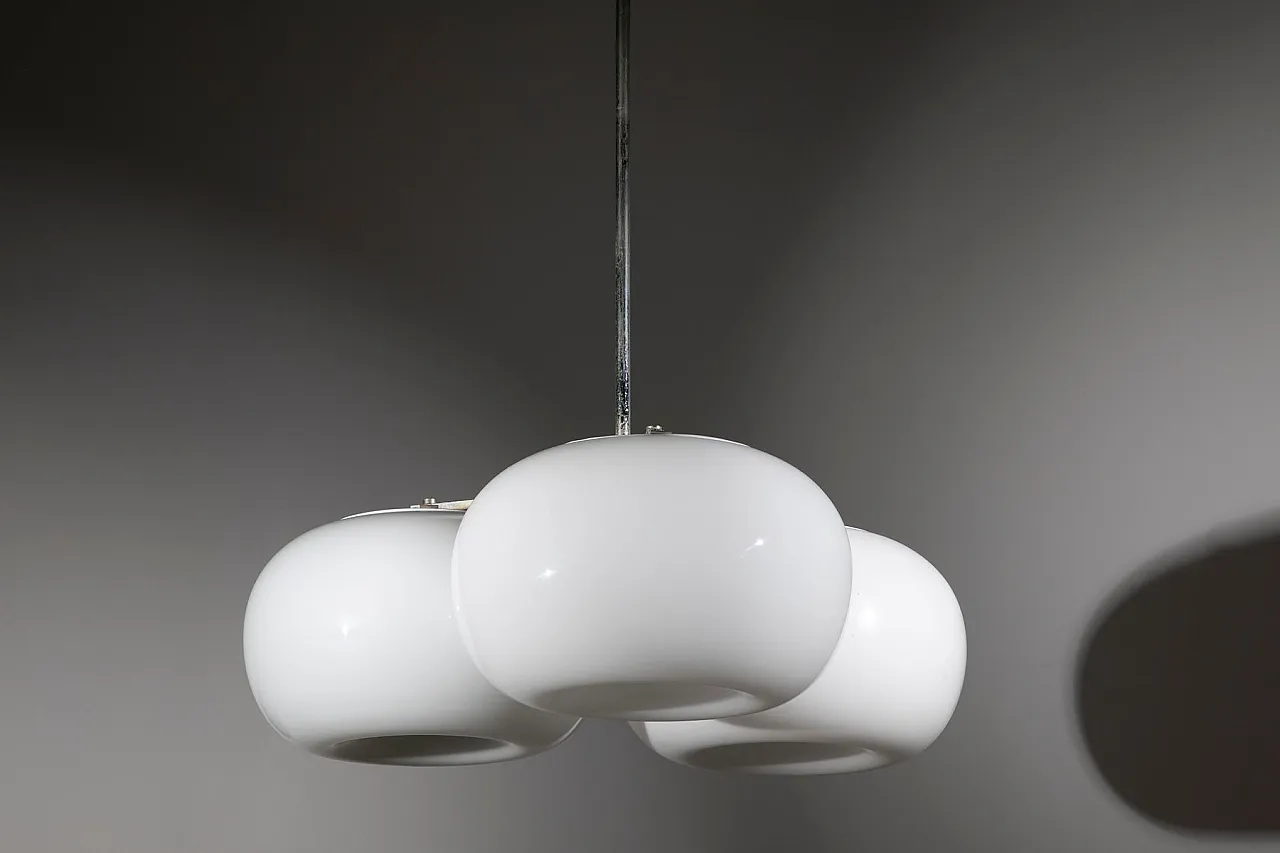 Mid-Century Modern three-light opaline glass pendant light, 1970s 1