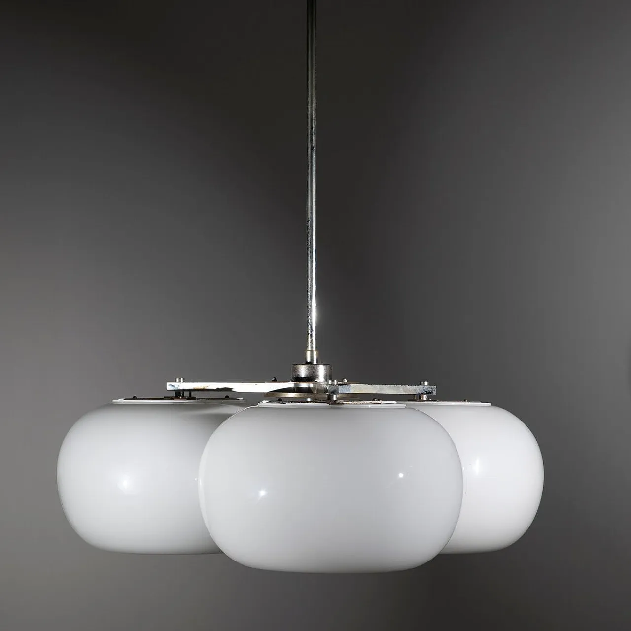 Mid-Century Modern three-light opaline glass pendant light, 1970s 2