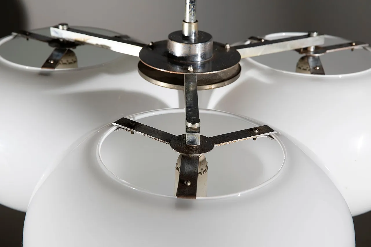 Mid-Century Modern three-light opaline glass pendant light, 1970s 4