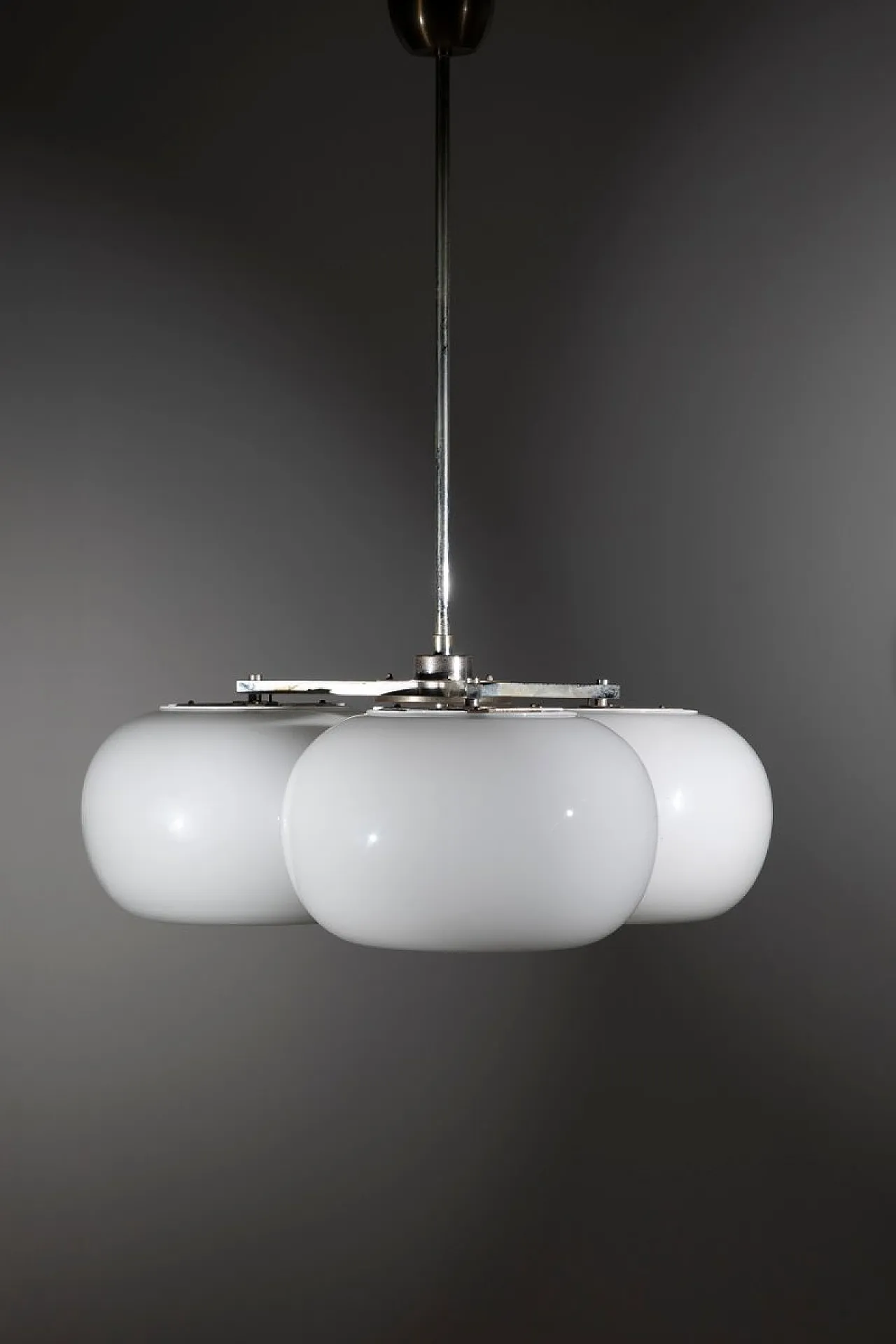 Mid-Century Modern three-light opaline glass pendant light, 1970s 5