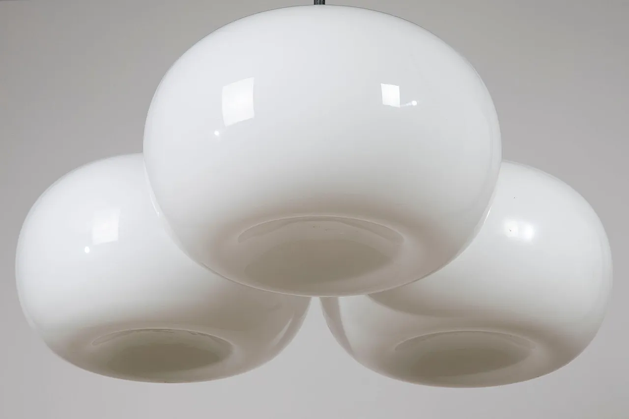 Mid-Century Modern three-light opaline glass pendant light, 1970s 8