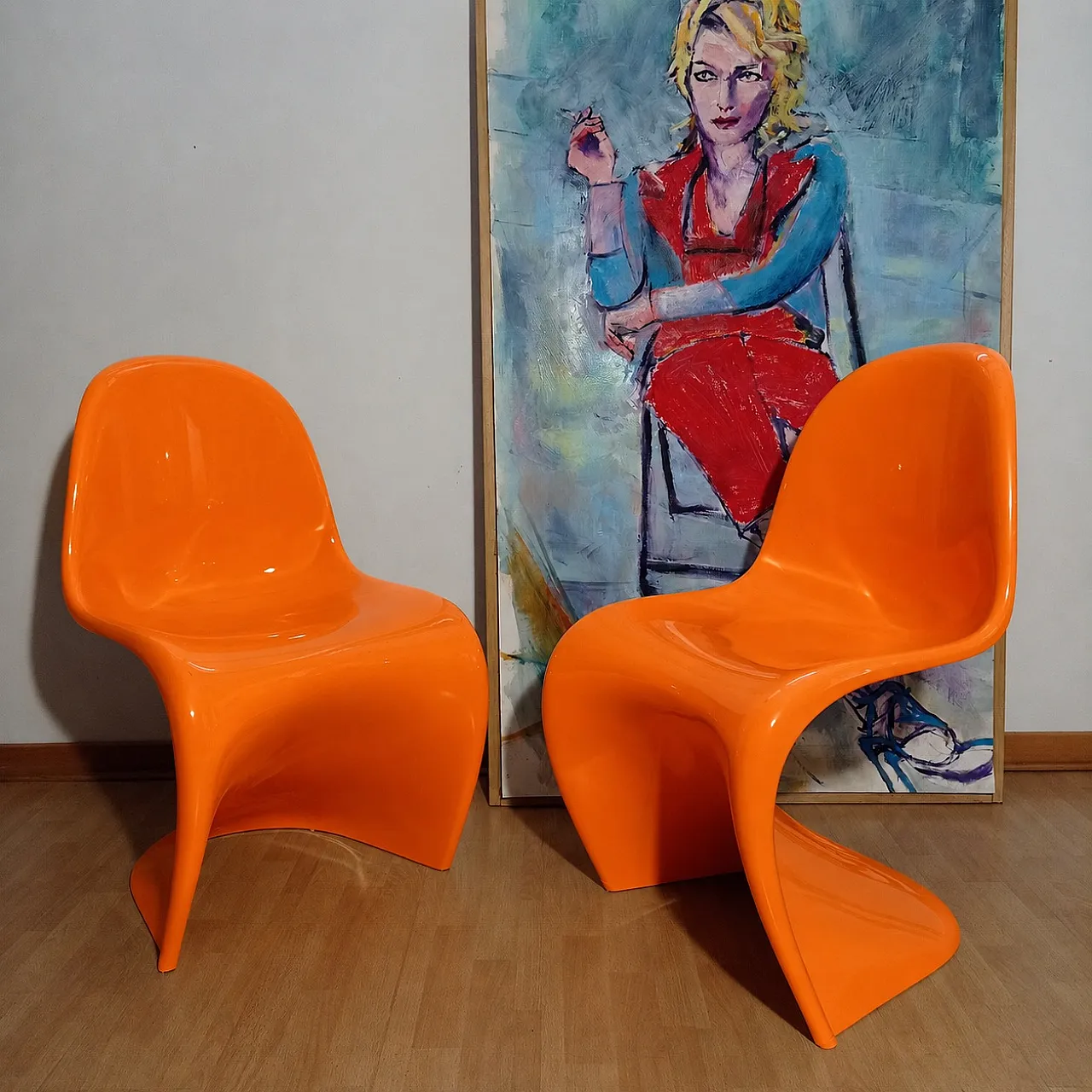 Pair of Verner Panton Chairs by Vitra in Glossy Orange Resin, 90s 2