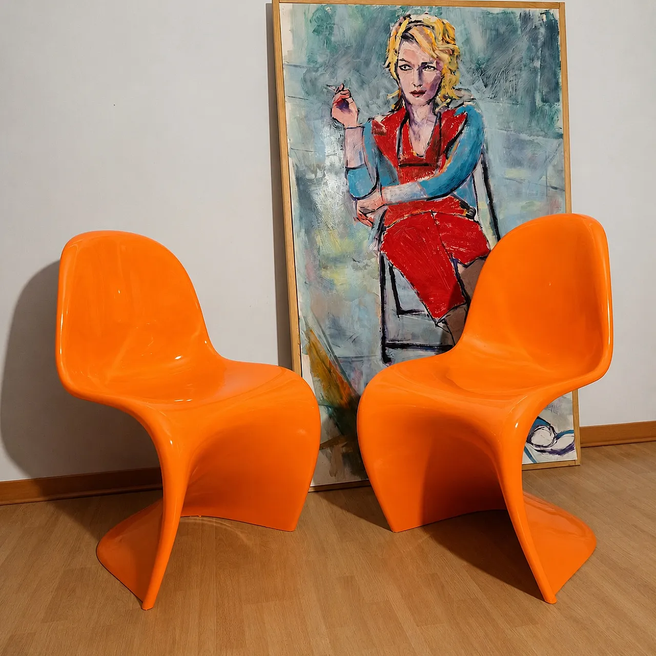 Pair of Verner Panton Chairs by Vitra in Glossy Orange Resin, 90s 4