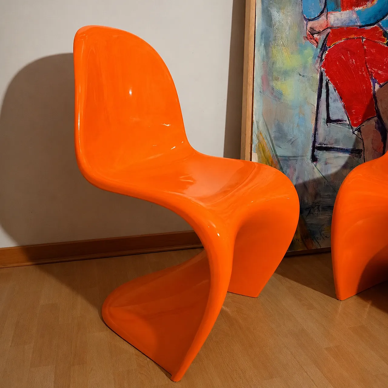 Pair of Verner Panton Chairs by Vitra in Glossy Orange Resin, 90s 5