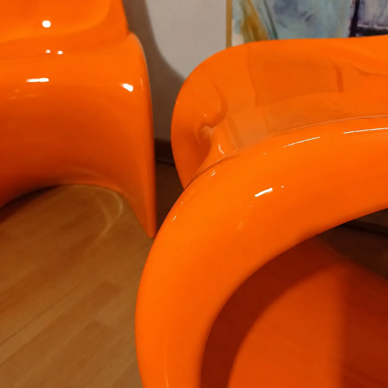 Pair of Verner Panton Chairs by Vitra in Glossy Orange Resin, 90s 15