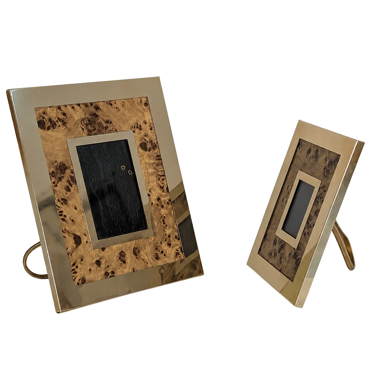 Pair of Willy Rizzo style briar and brass photo frames, 1970s 1