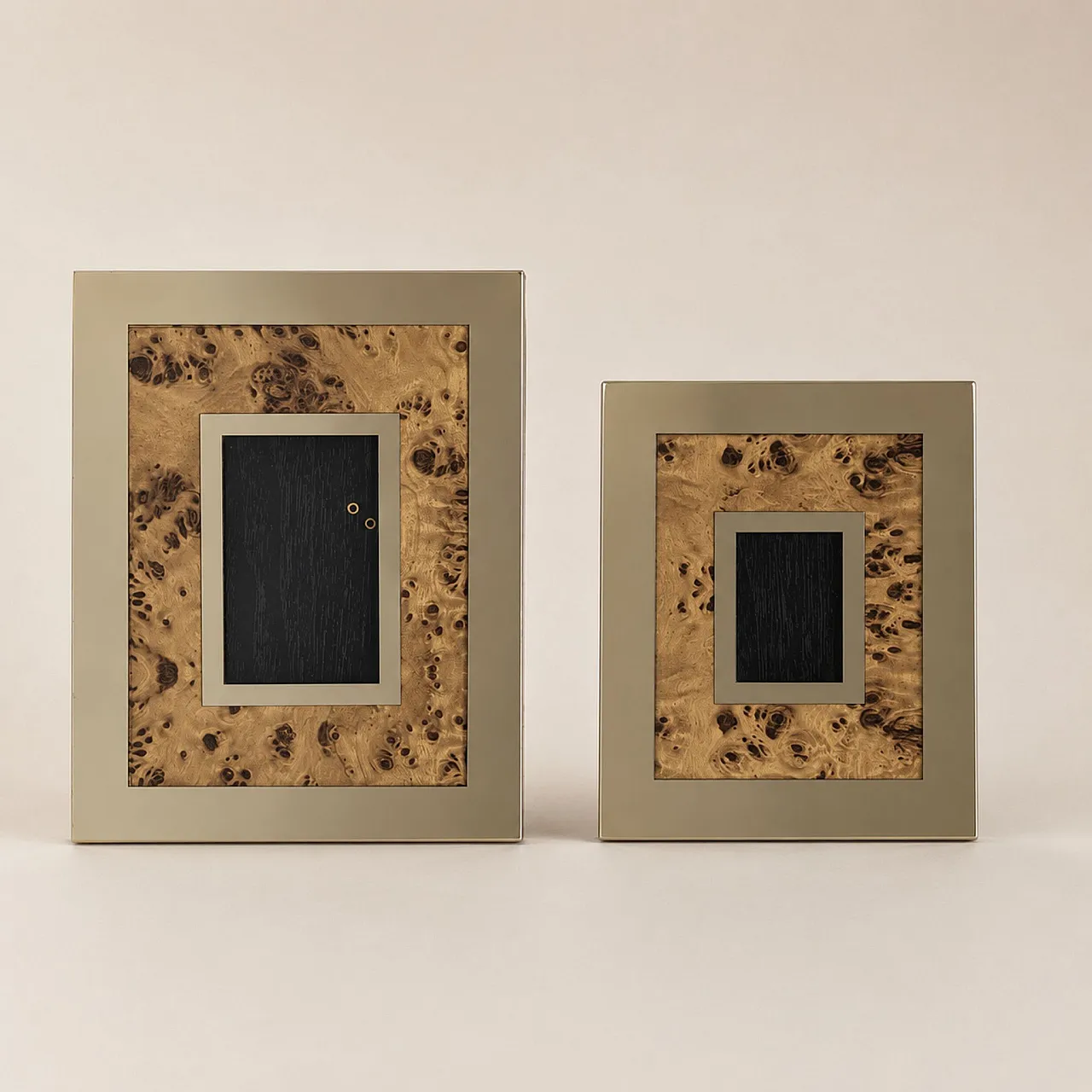 Pair of Willy Rizzo style briar and brass photo frames, 1970s 4