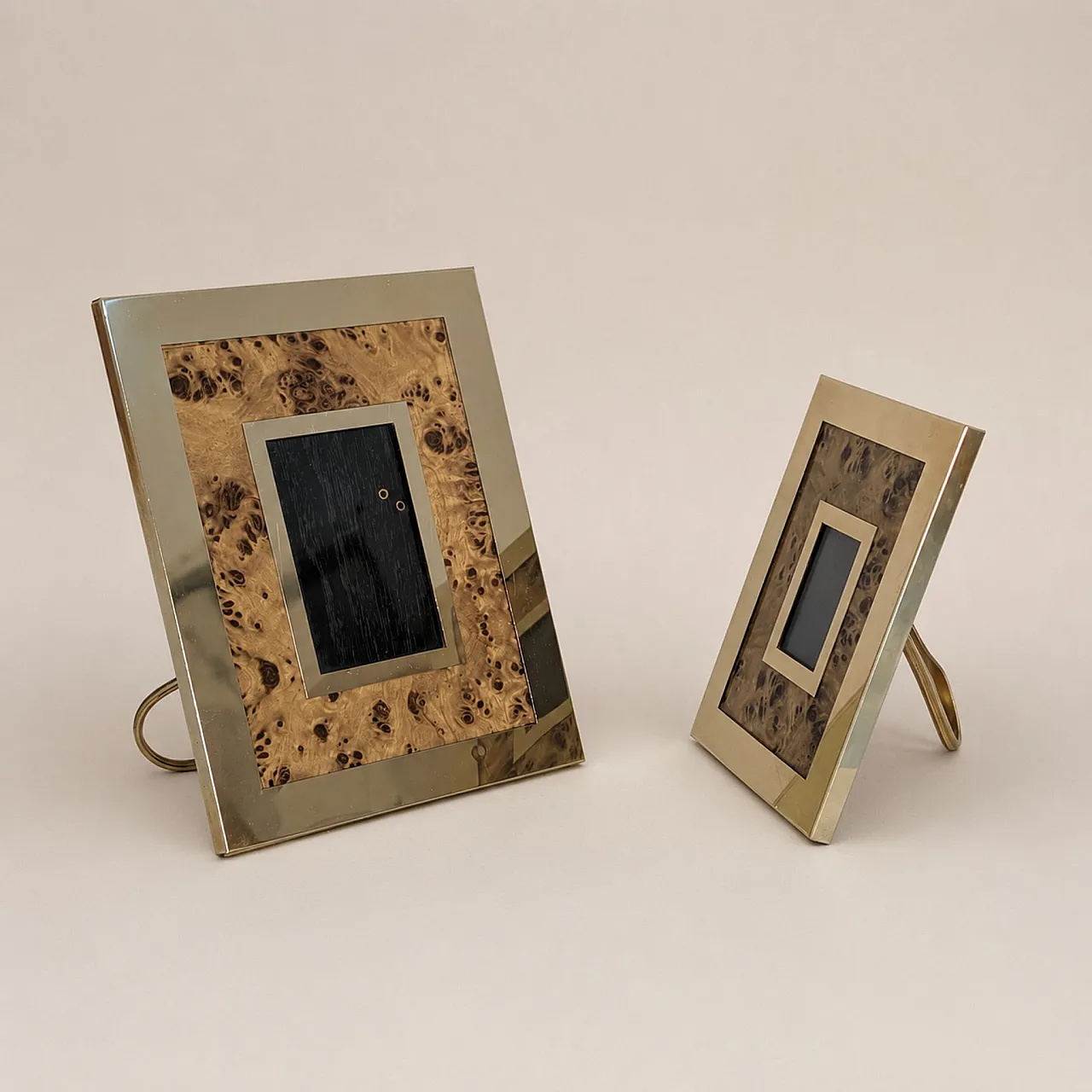 Pair of Willy Rizzo style briar and brass photo frames, 1970s 5
