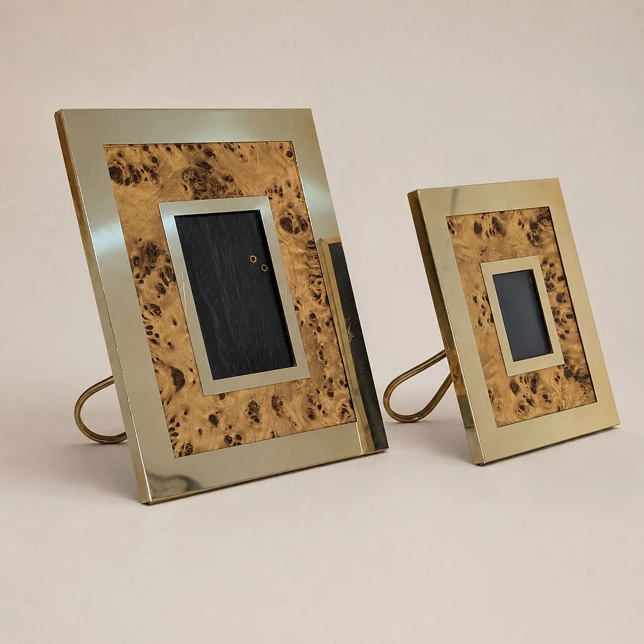 Pair of Willy Rizzo style briar and brass photo frames, 1970s 6