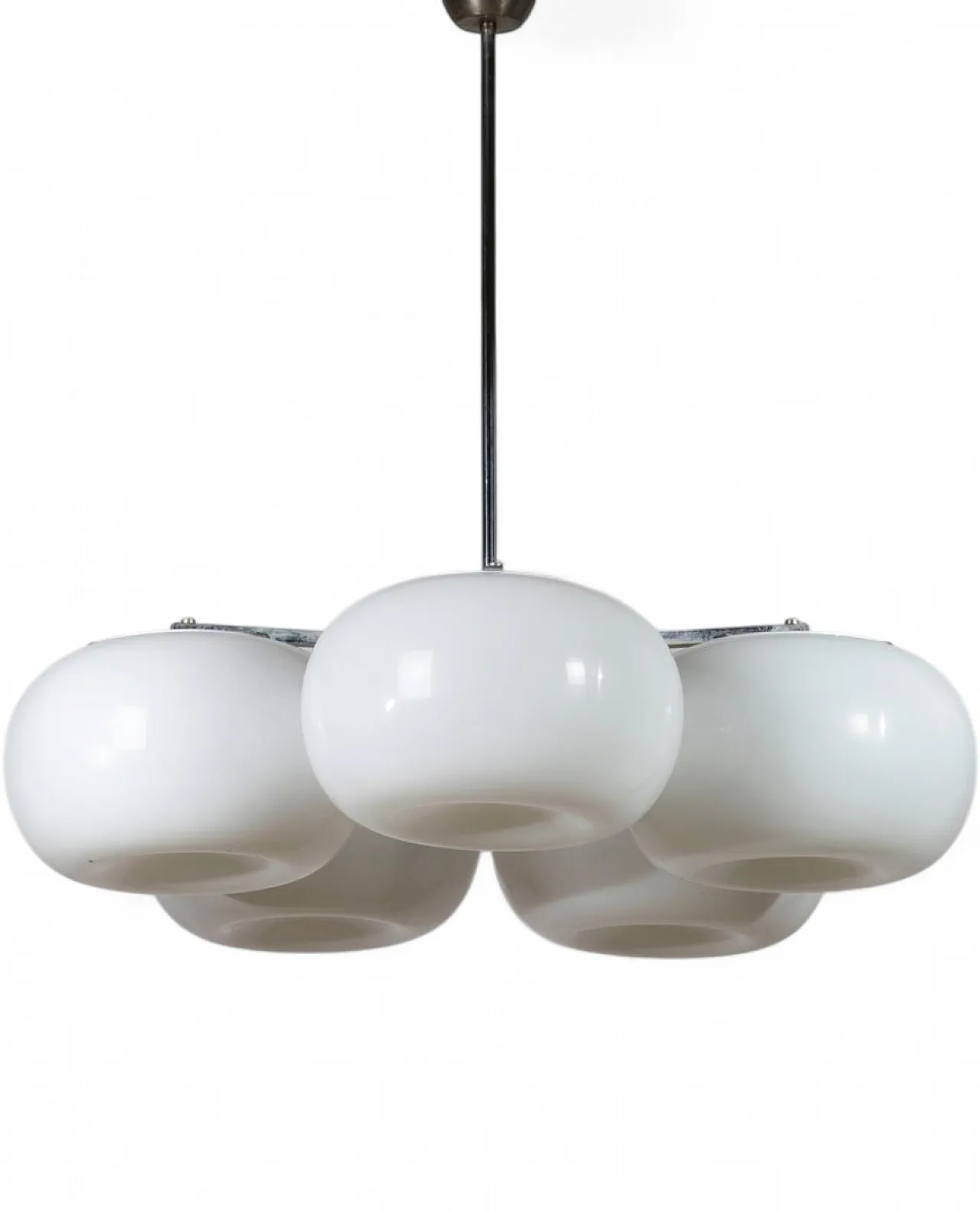 Large Mid-Century Modern five-light opaline glass chandelier, 1970s 11
