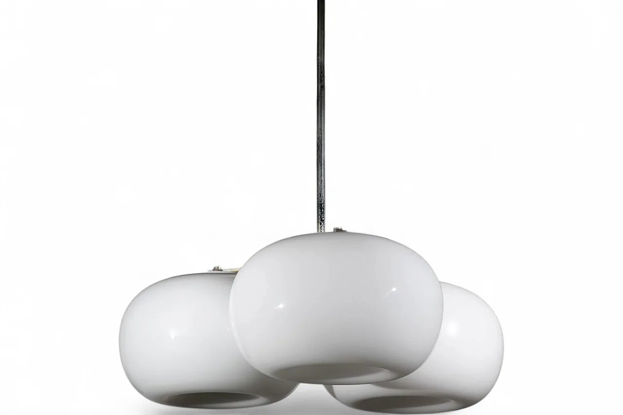Mid-Century Modern three-light opaline glass pendant light, 1970s 10