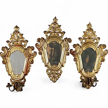 3 Fans in carved and mecca-gilded wood, 18th century