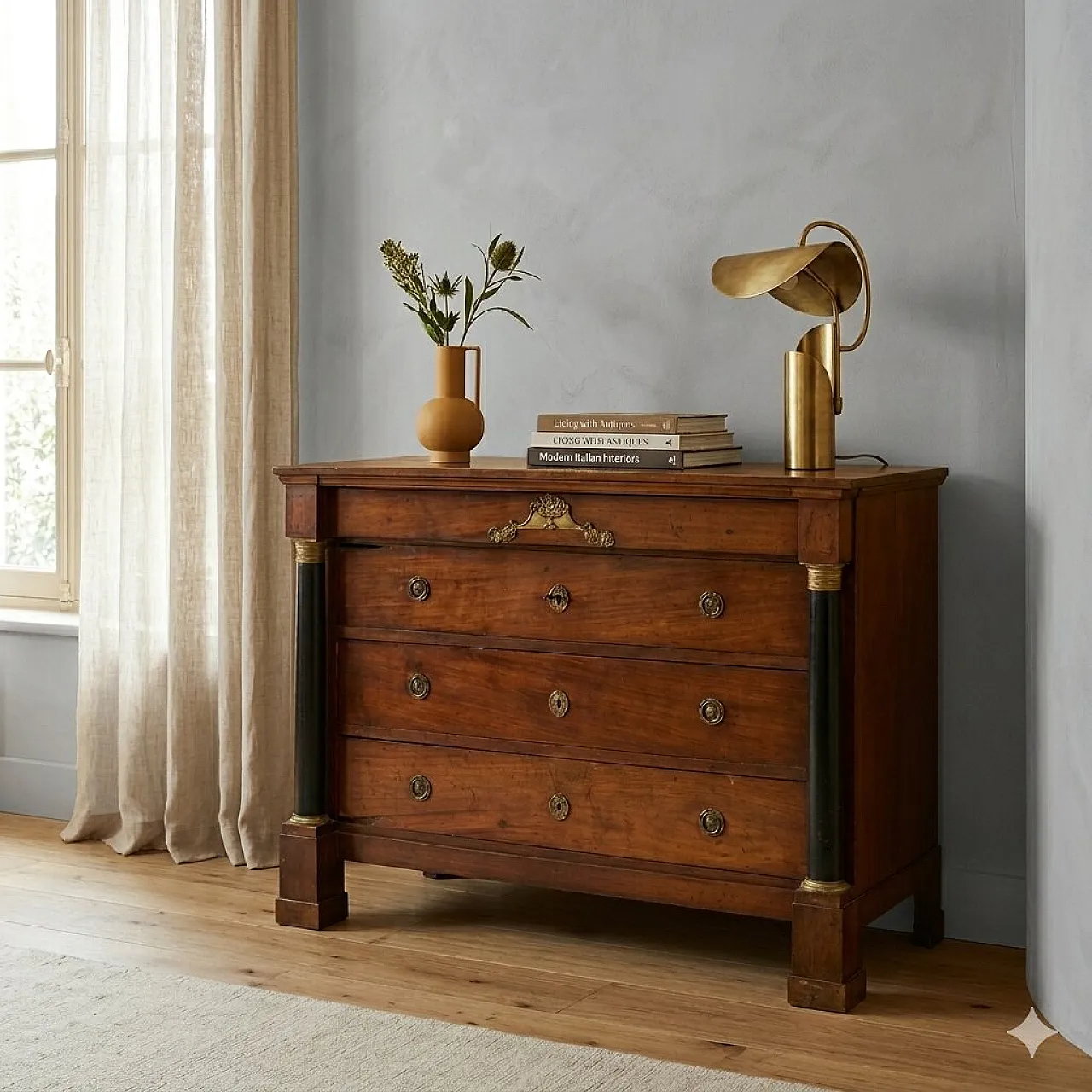 Empire chest of drawers in walnut, 19th century 2
