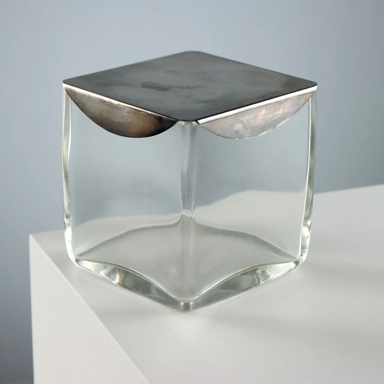 Sabattini Lino glass and metal box, 20th century 3