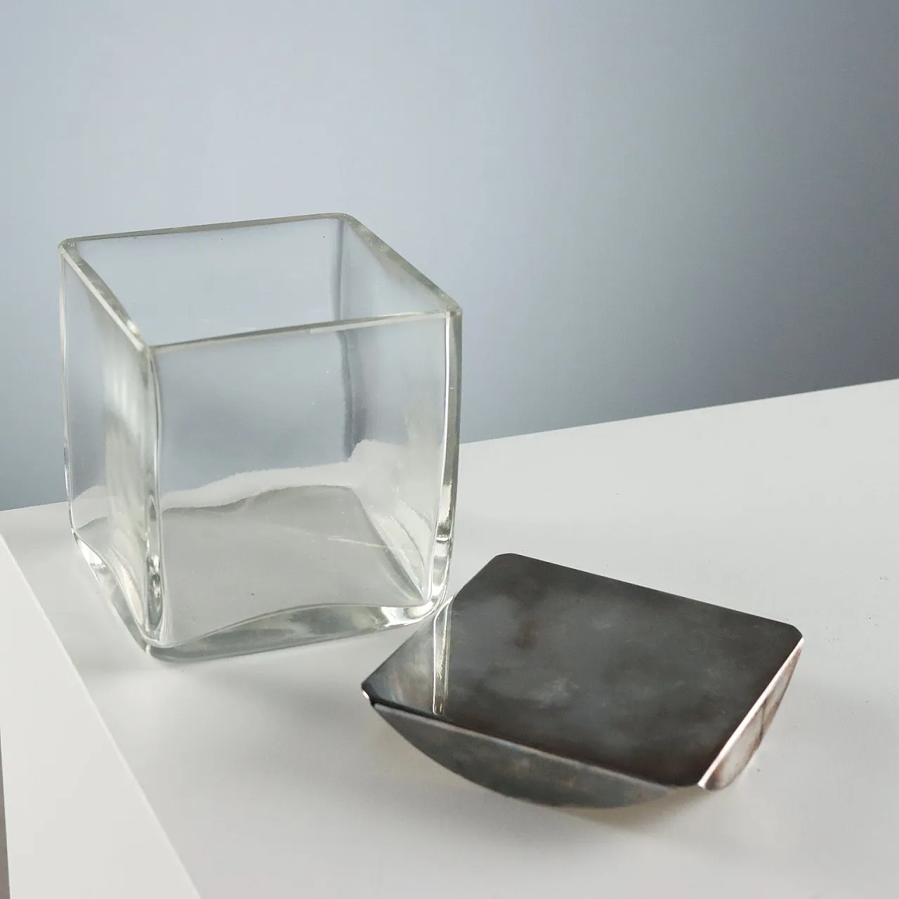 Sabattini Lino glass and metal box, 20th century 4