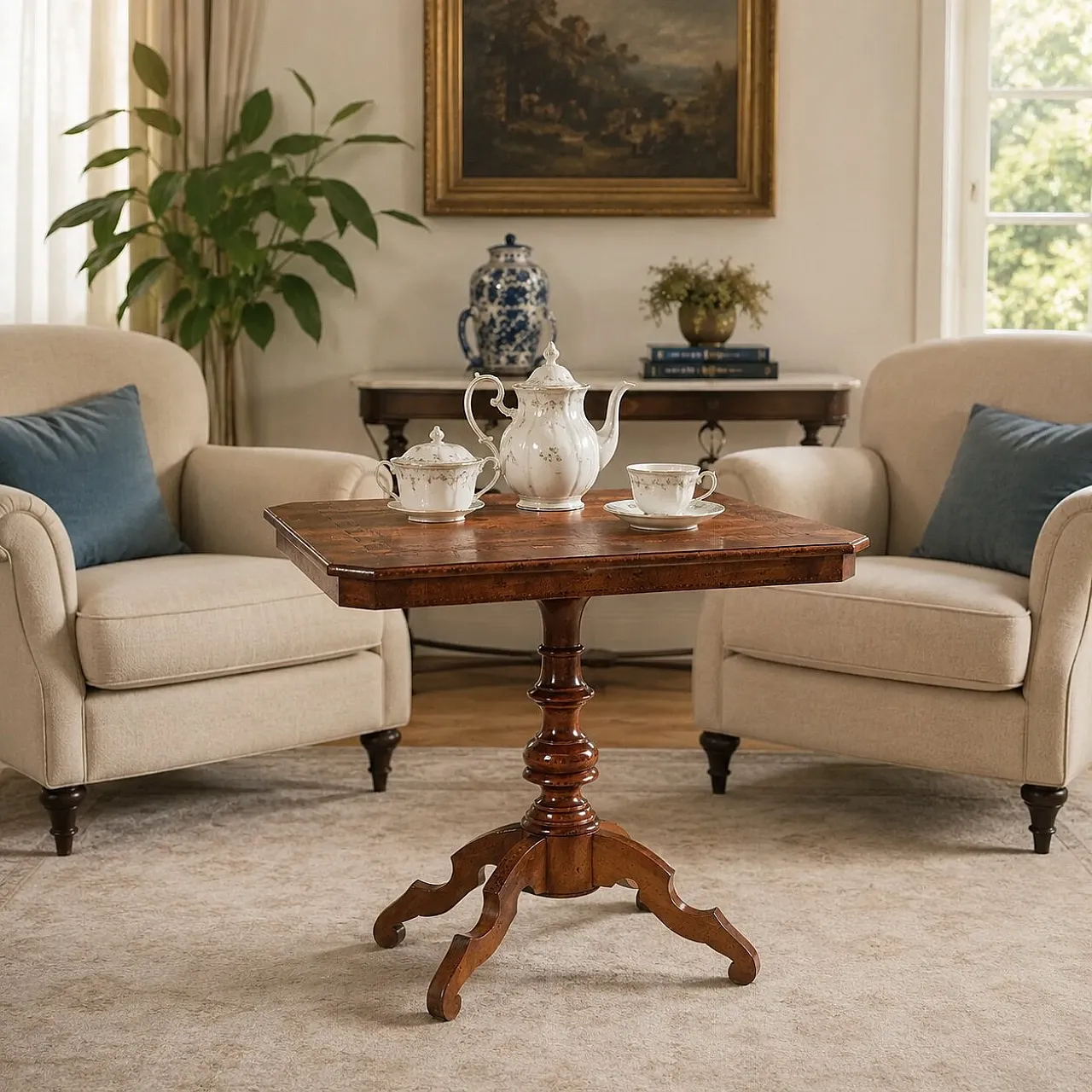 Walnut center table, 20th century 2
