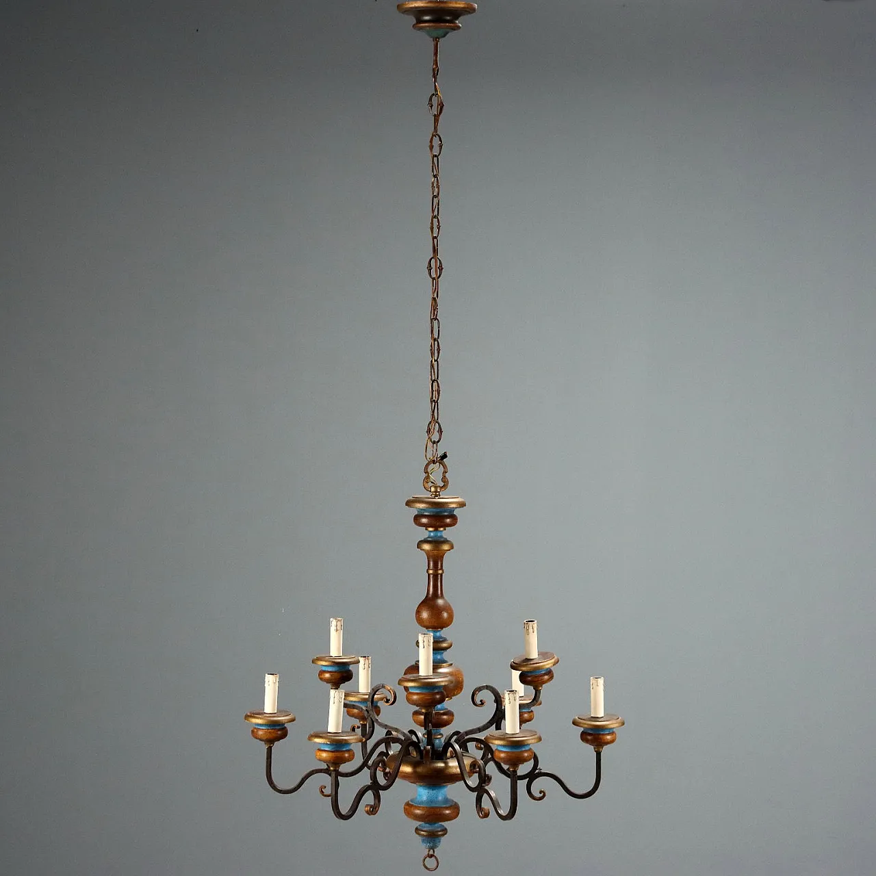 Painted wood chandelier, 20th century 1