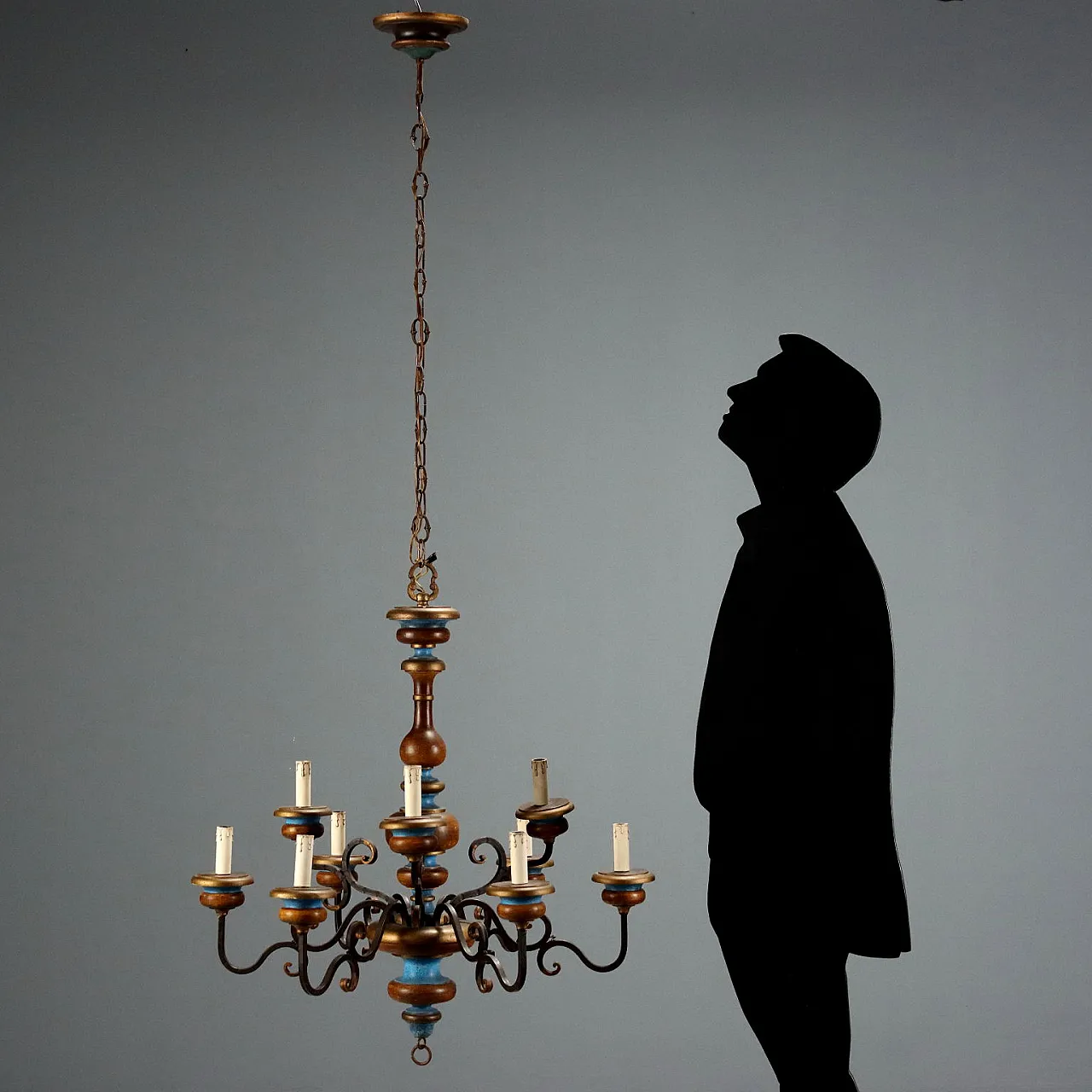 Painted wood chandelier, 20th century 2