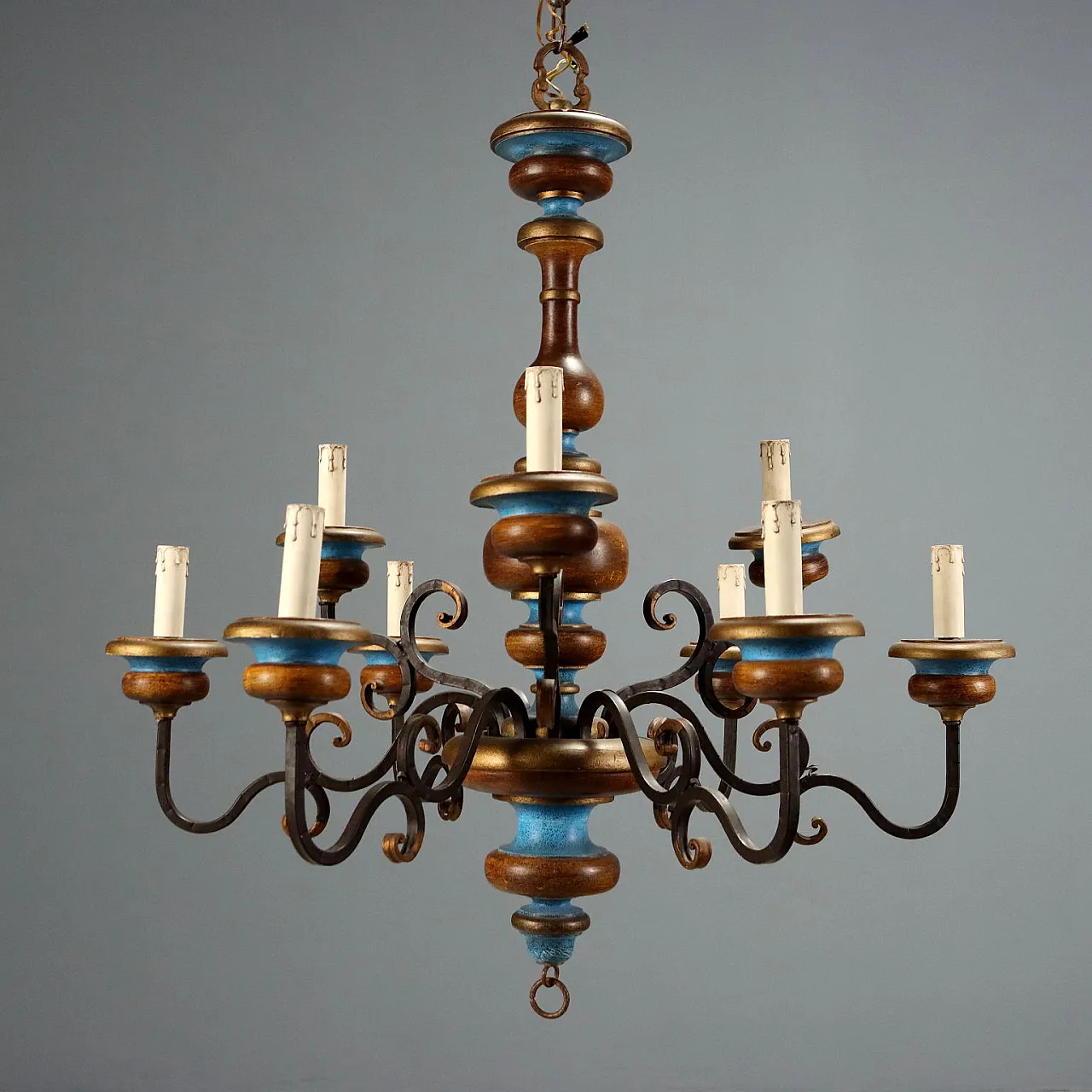 Painted wood chandelier, 20th century 3