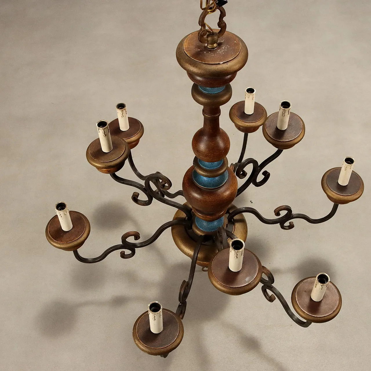 Painted wood chandelier, 20th century 8