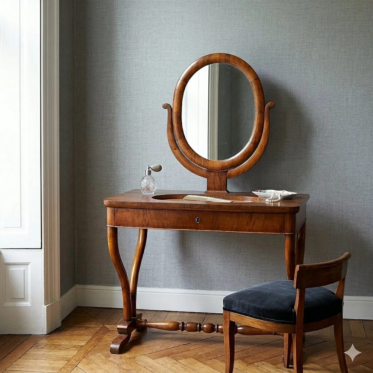 Louis Philippe toilet with walnut veneer, 19th century 2