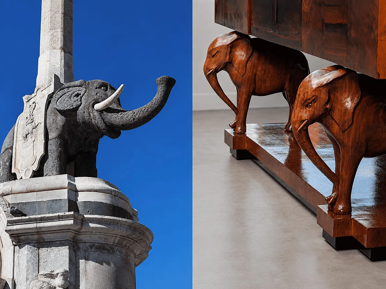 Credenza Art Déco siciliana in legno con elefanti scolpiti a mano 5