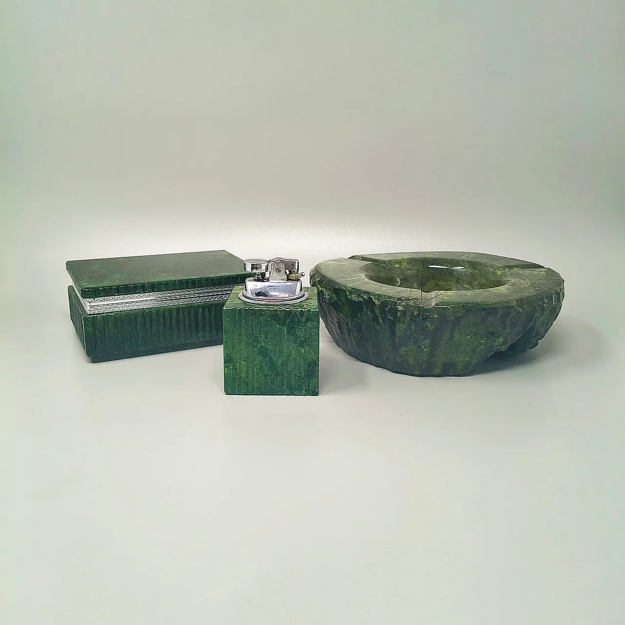 Alabaster green smoking set by Romano Bianchi, 1960s 1