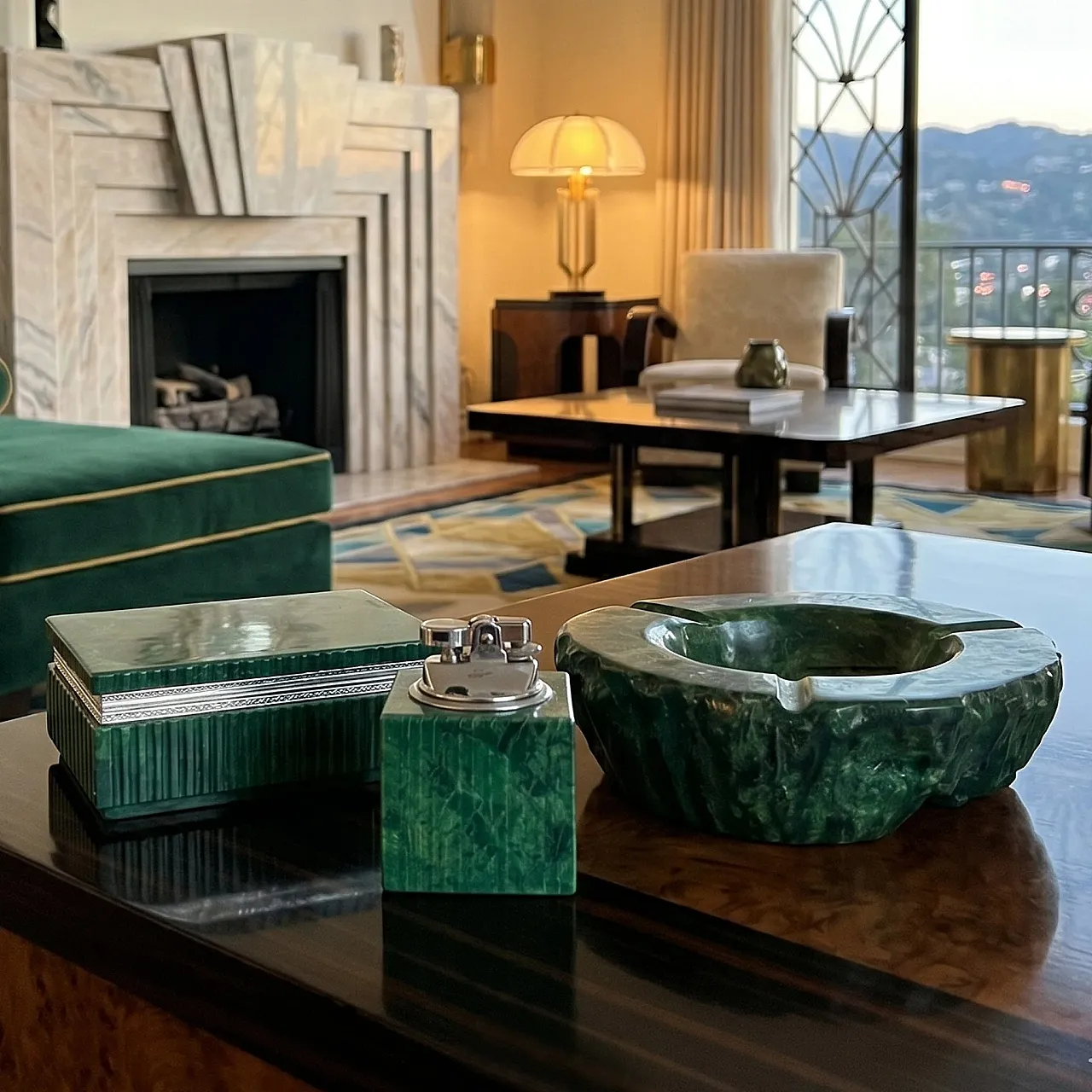 Alabaster green smoking set by Romano Bianchi, 1960s 2