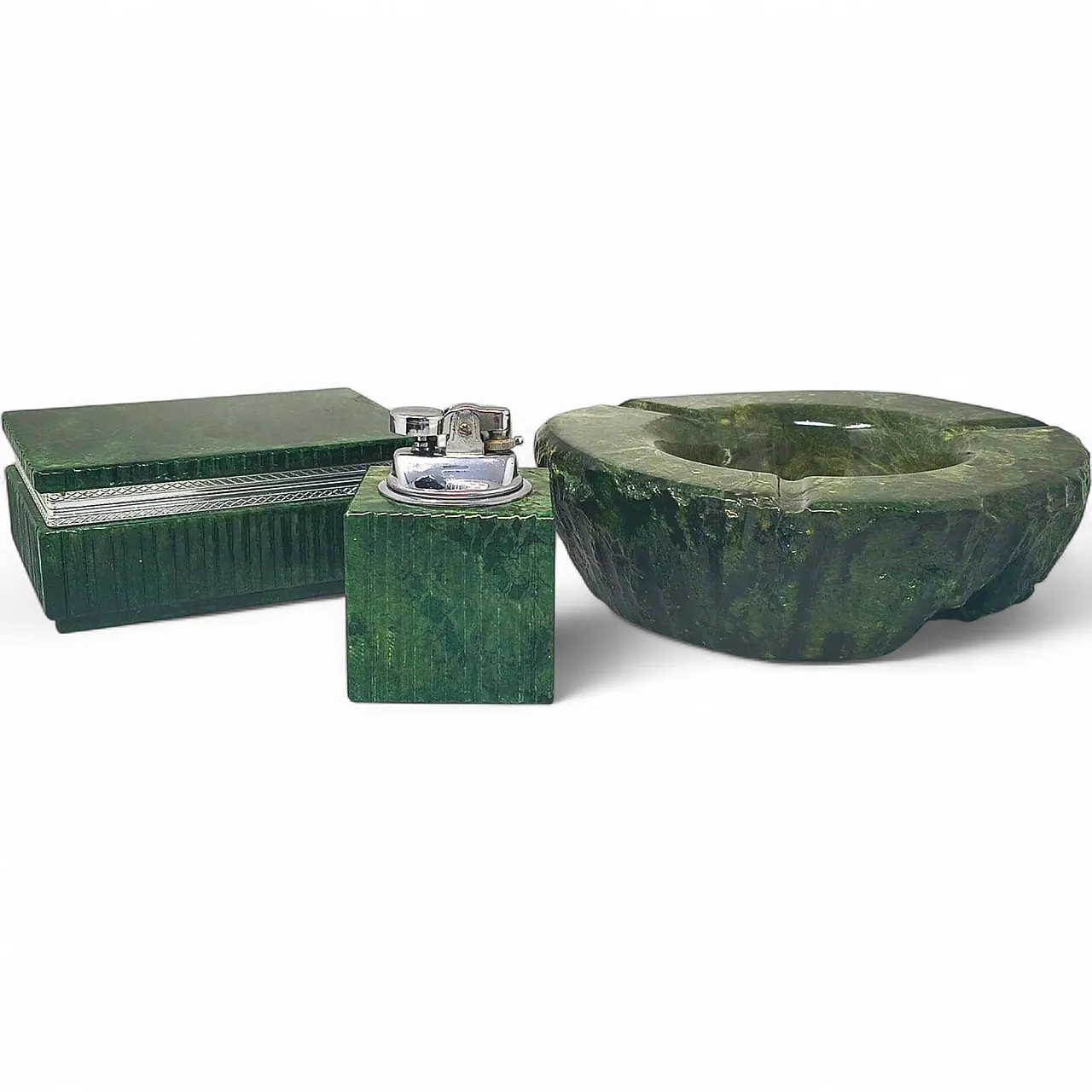 Alabaster green smoking set by Romano Bianchi, 1960s 10