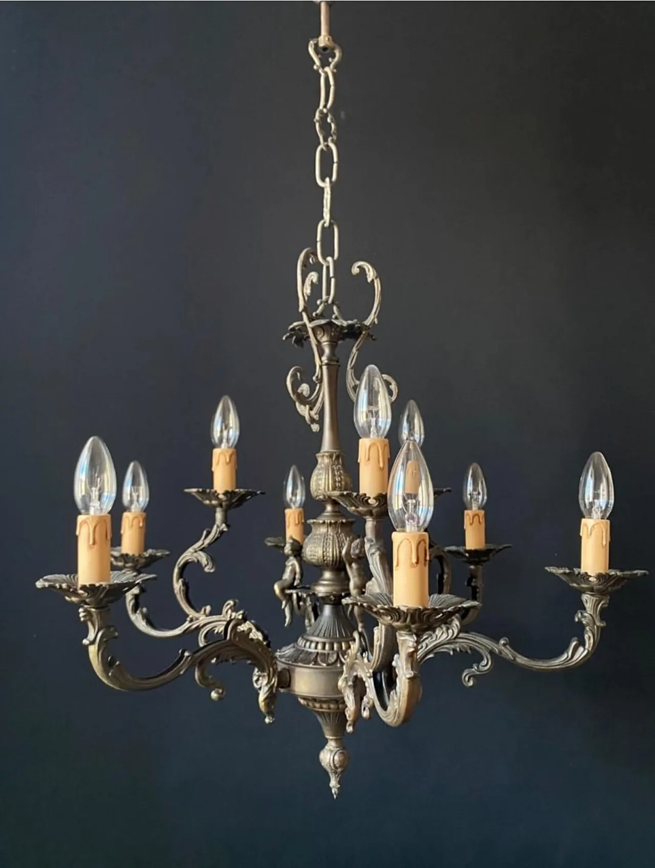 Lampadario in bronzo con Putti, anni '60 1