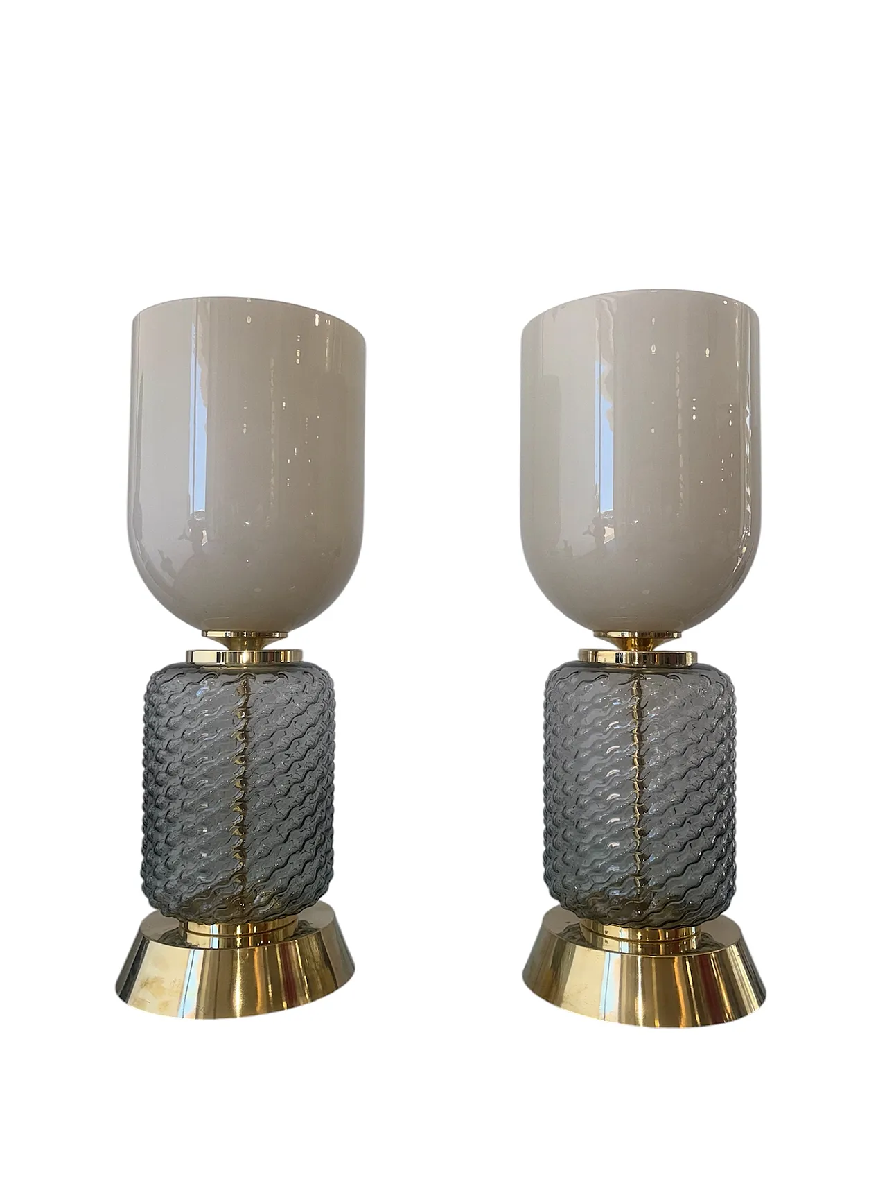 Coppia di lampade in vetro di Murano e ottone, anni '90 1