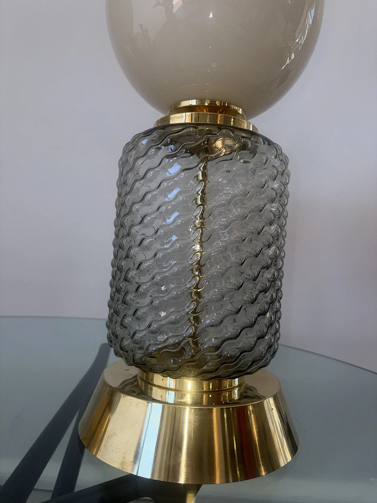 Coppia di lampade in vetro di Murano e ottone, anni '90 5