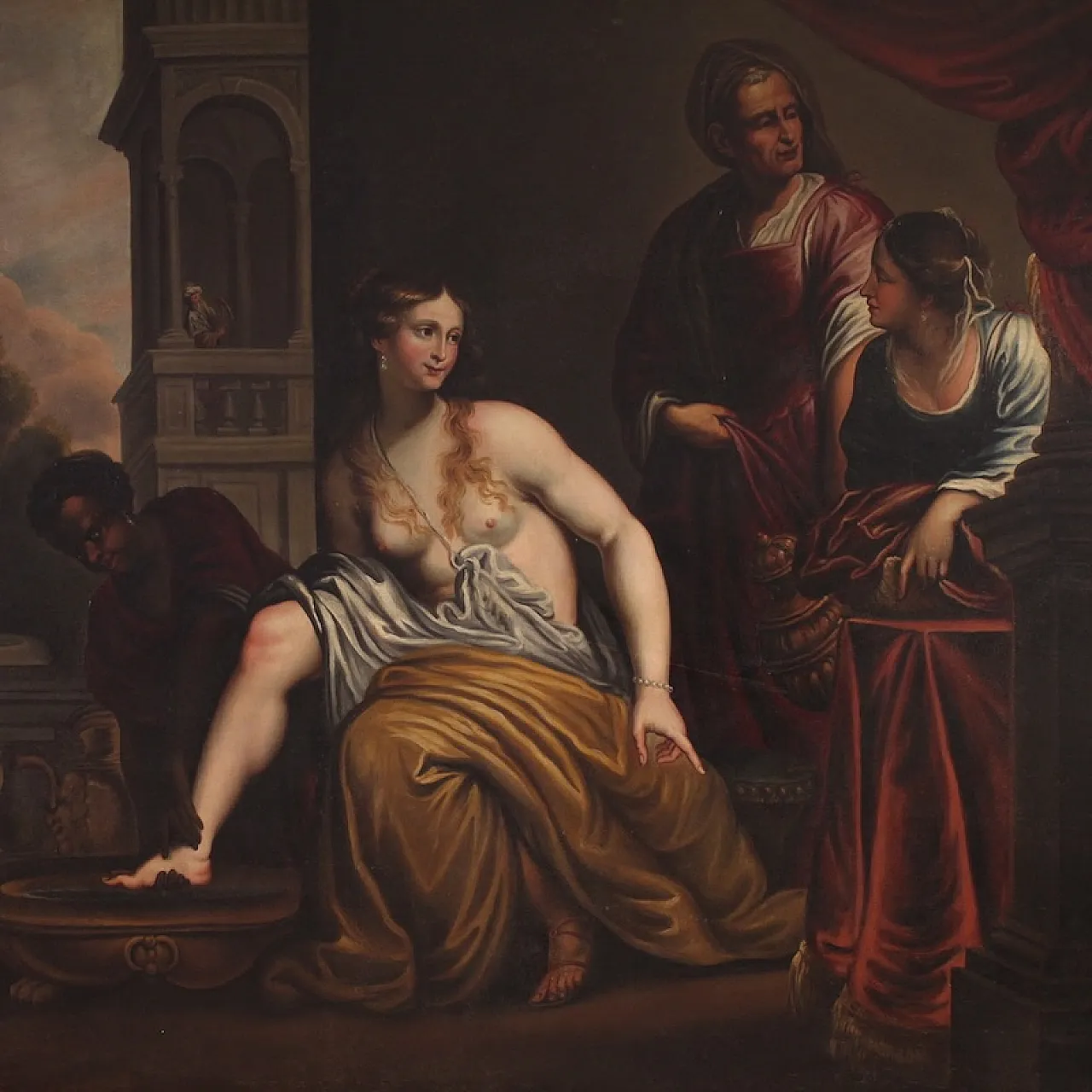 Bathsheba bathing, large Italian oil on canvas, 18th century 3