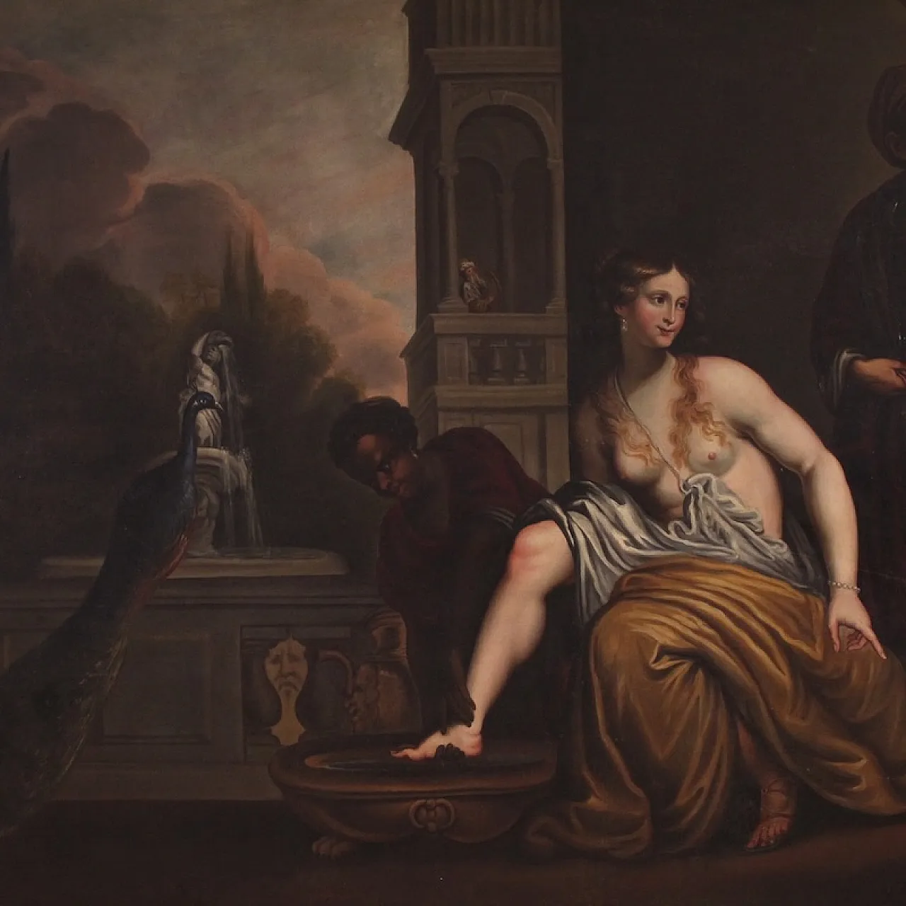 Bathsheba bathing, large Italian oil on canvas, 18th century 5
