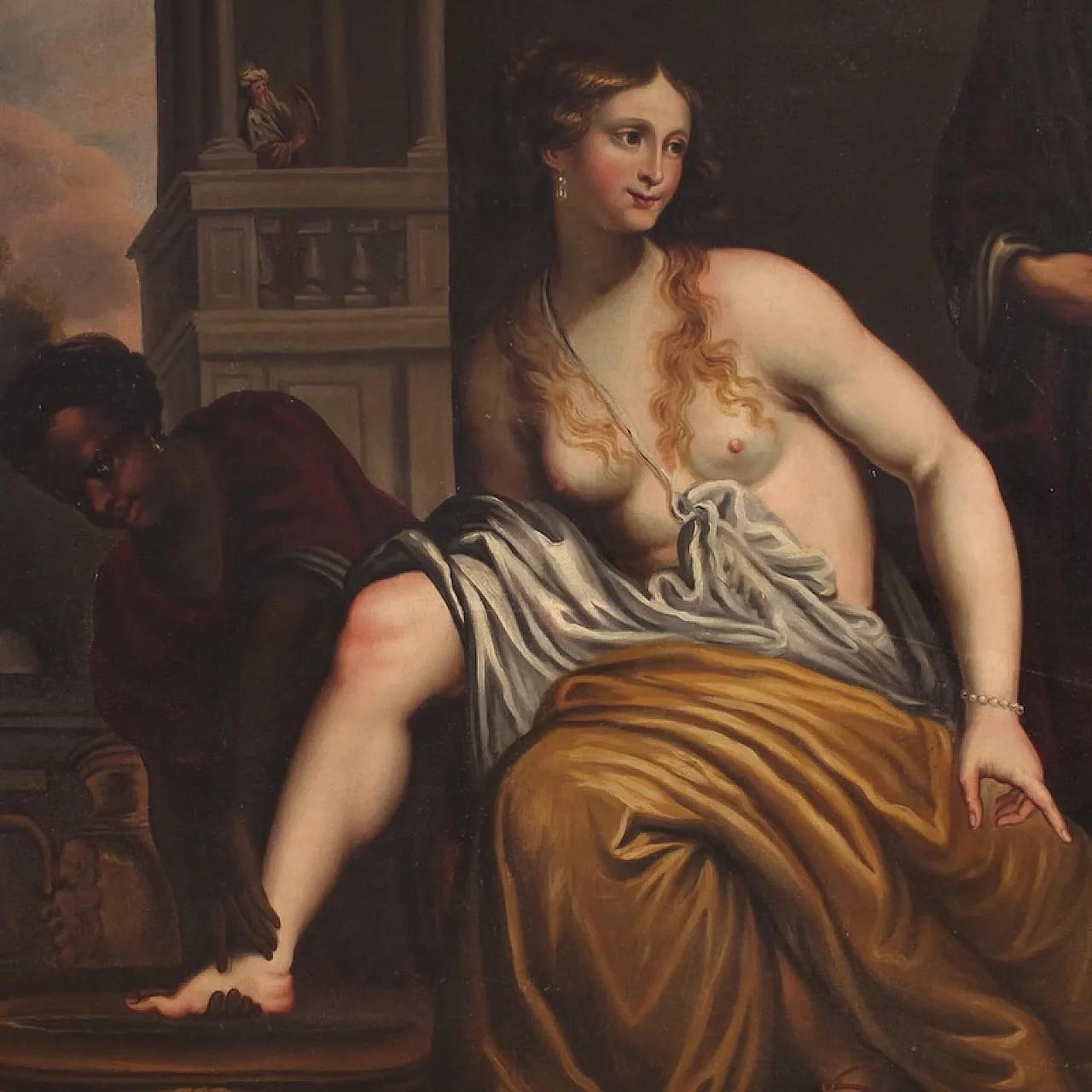 Bathsheba bathing, large Italian oil on canvas, 18th century 7
