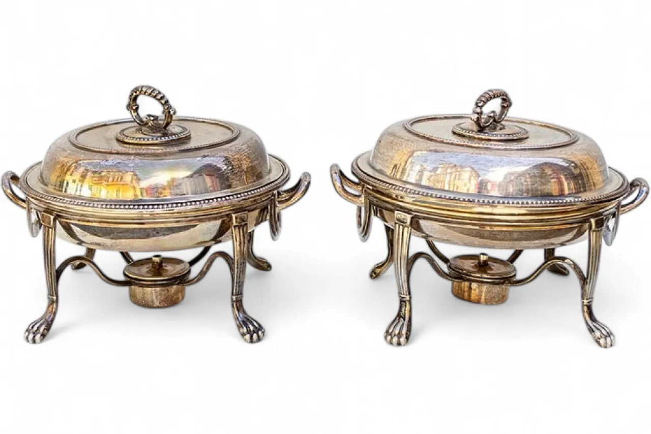 Pair of silver-plated metal chafing dishes from Lambert London, 1920s 7