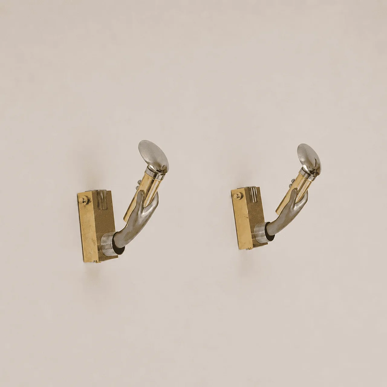 Pair of hand-shaped brass appliques in 1970s Gothic style 6