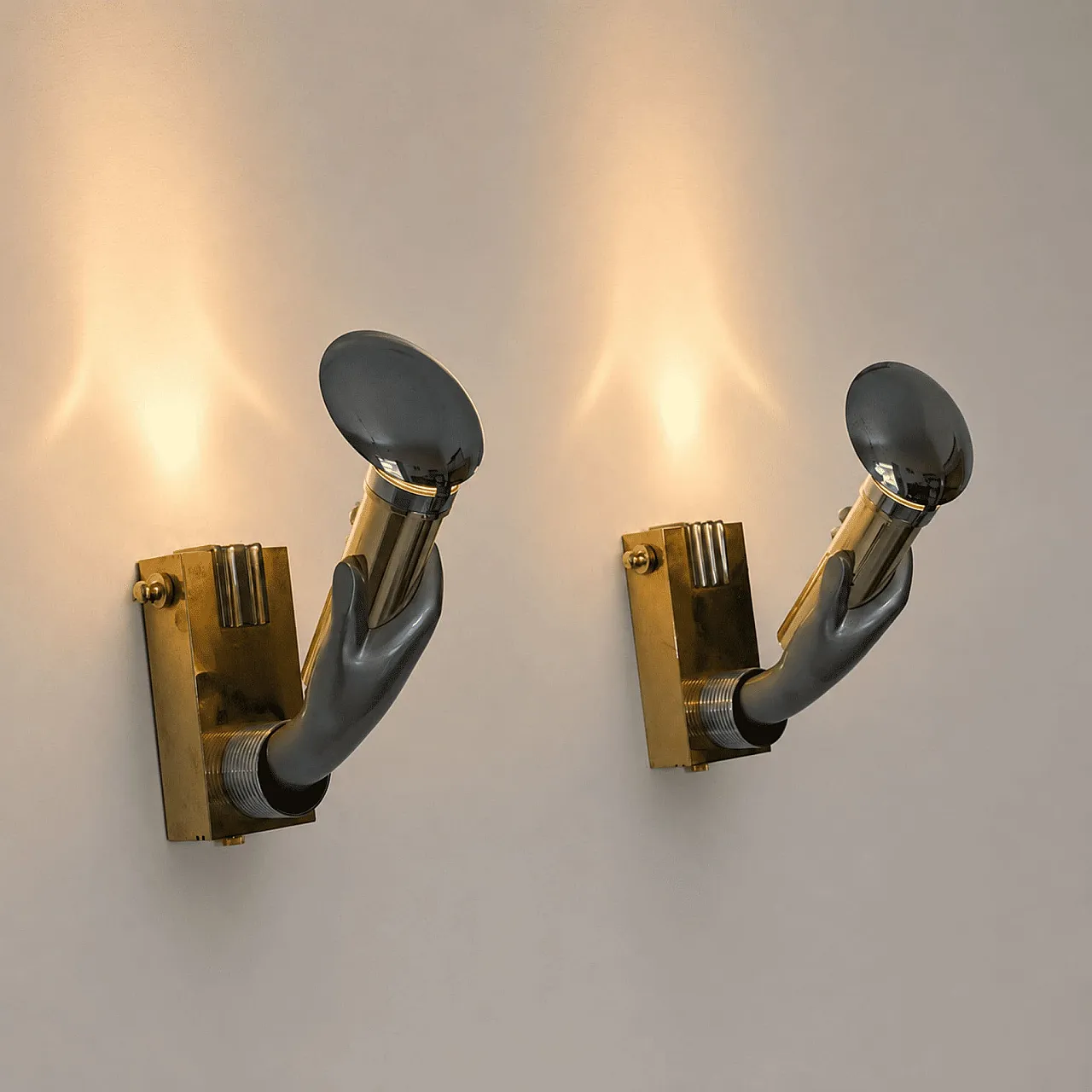 Pair of hand-shaped brass appliques in 1970s Gothic style 9