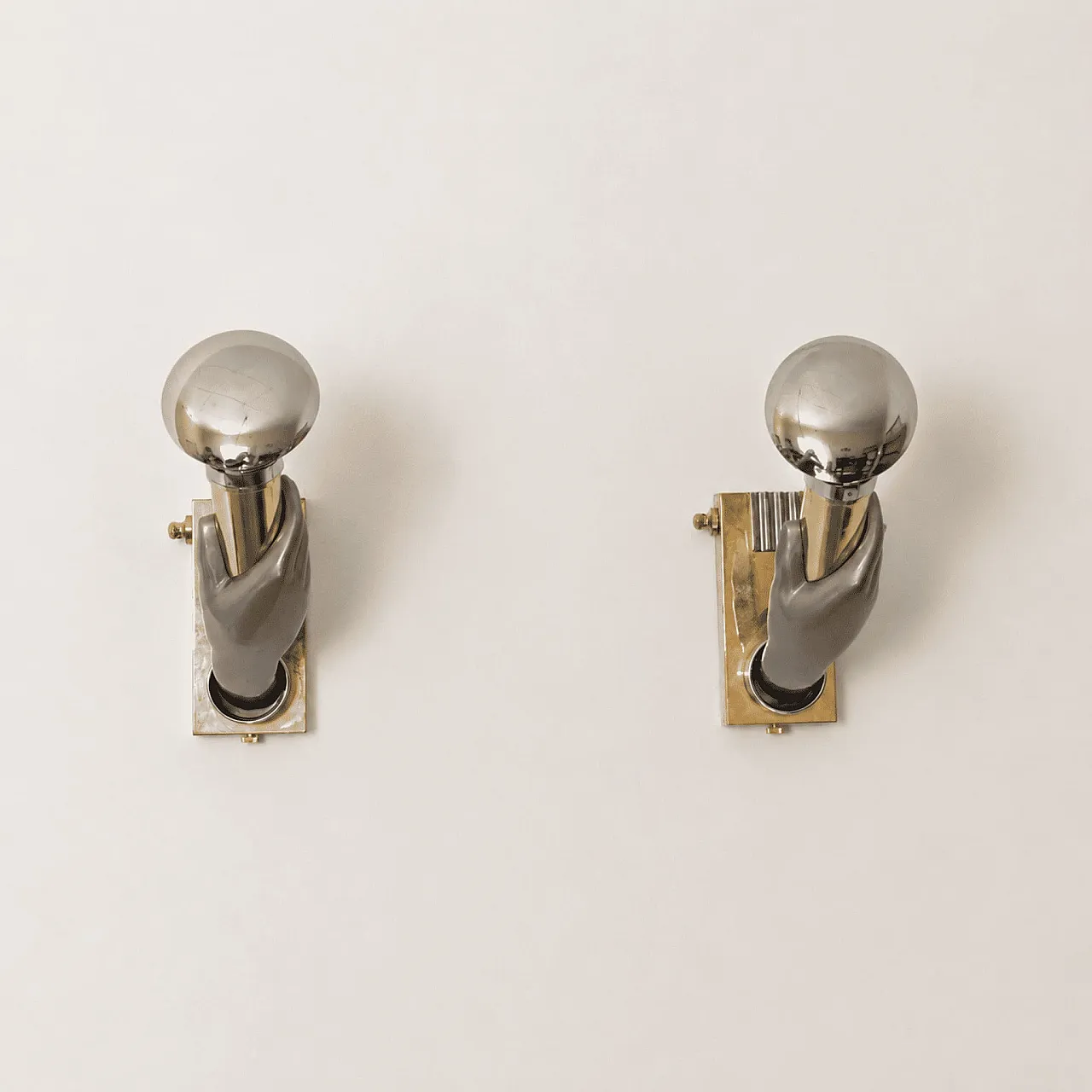 Pair of hand-shaped brass appliques in 1970s Gothic style 14