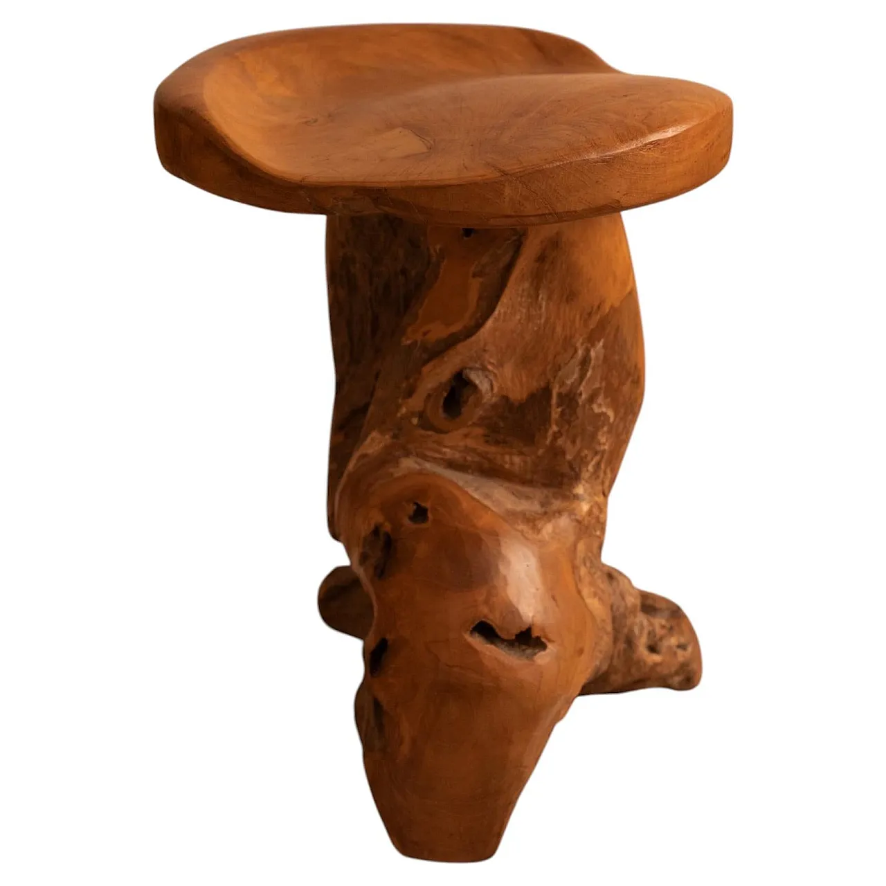 Brutalist stool in wood, 1950s 1