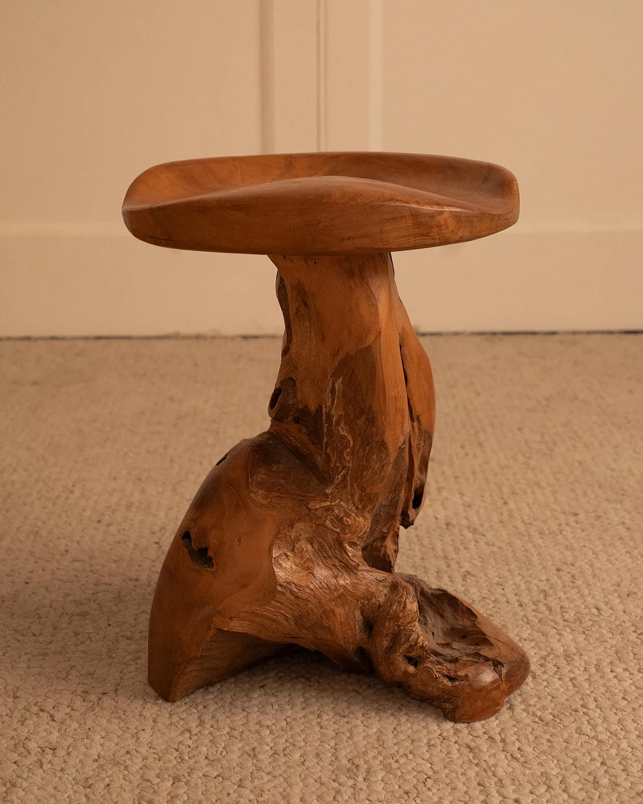 Brutalist stool in wood, 1950s 2